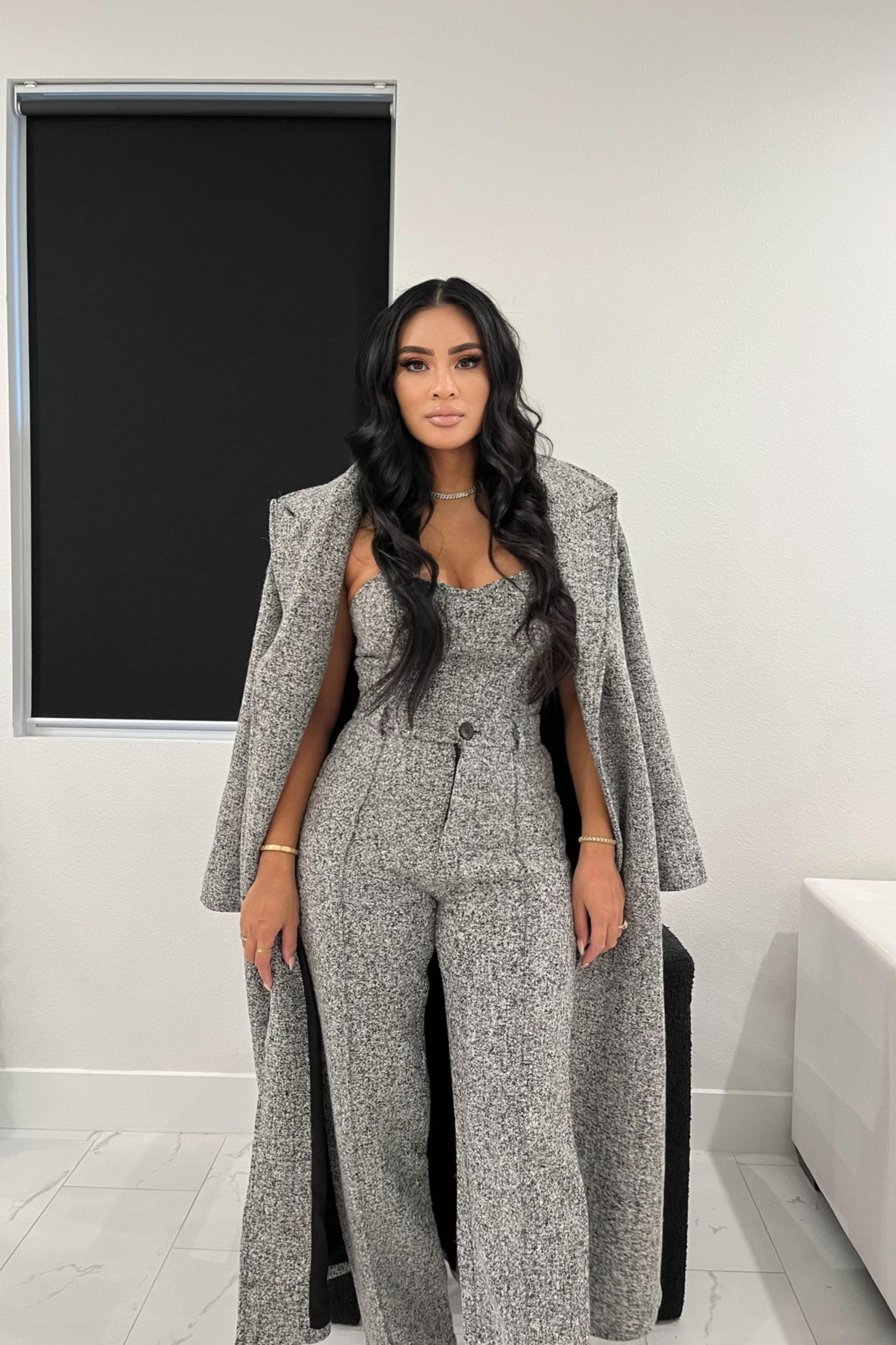 Lt. Grey Savannah Belted Tweed Coat - JLUXLABEL