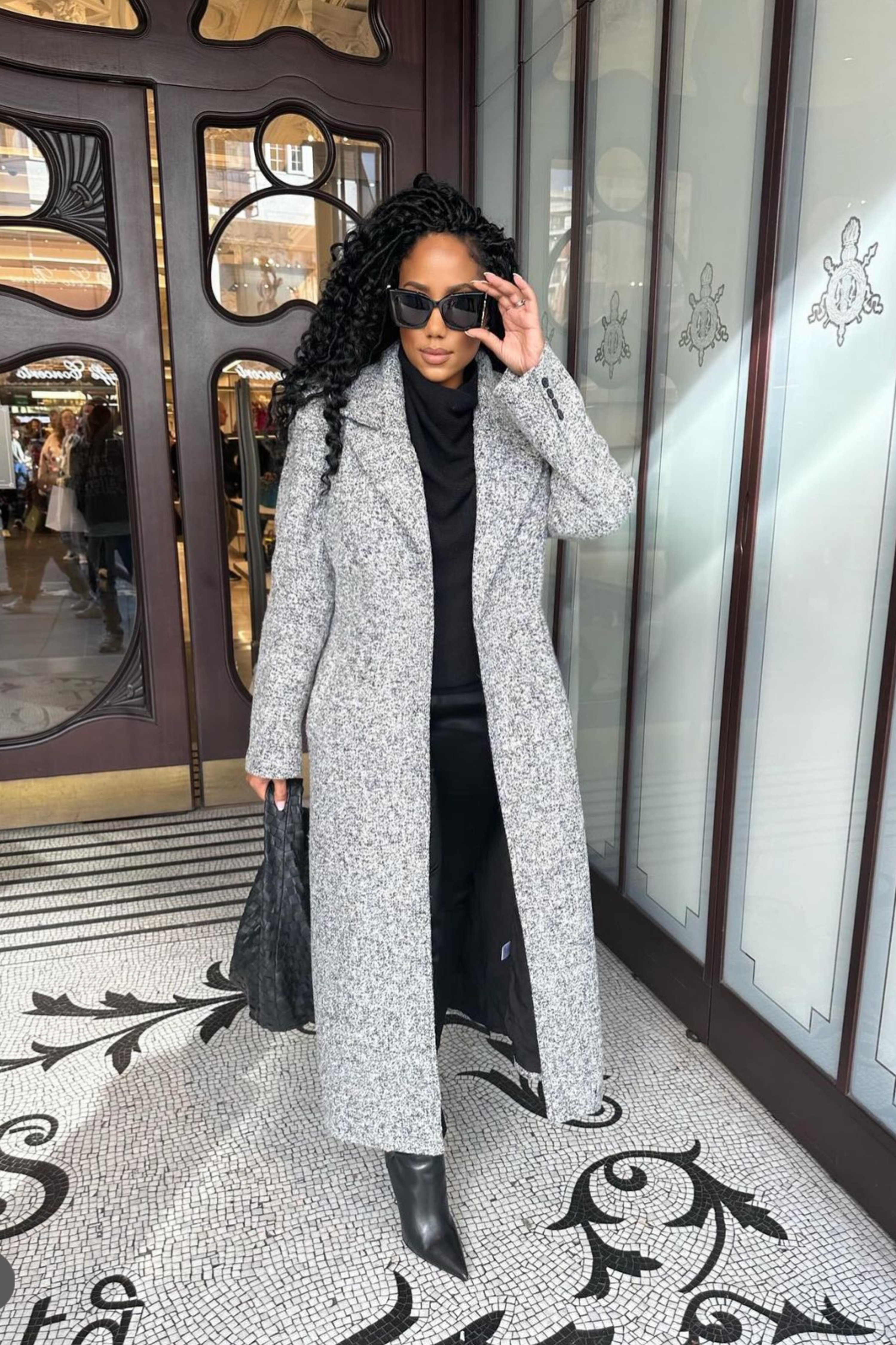 Lt. Grey Savannah Belted Tweed Coat - JLUXLABEL