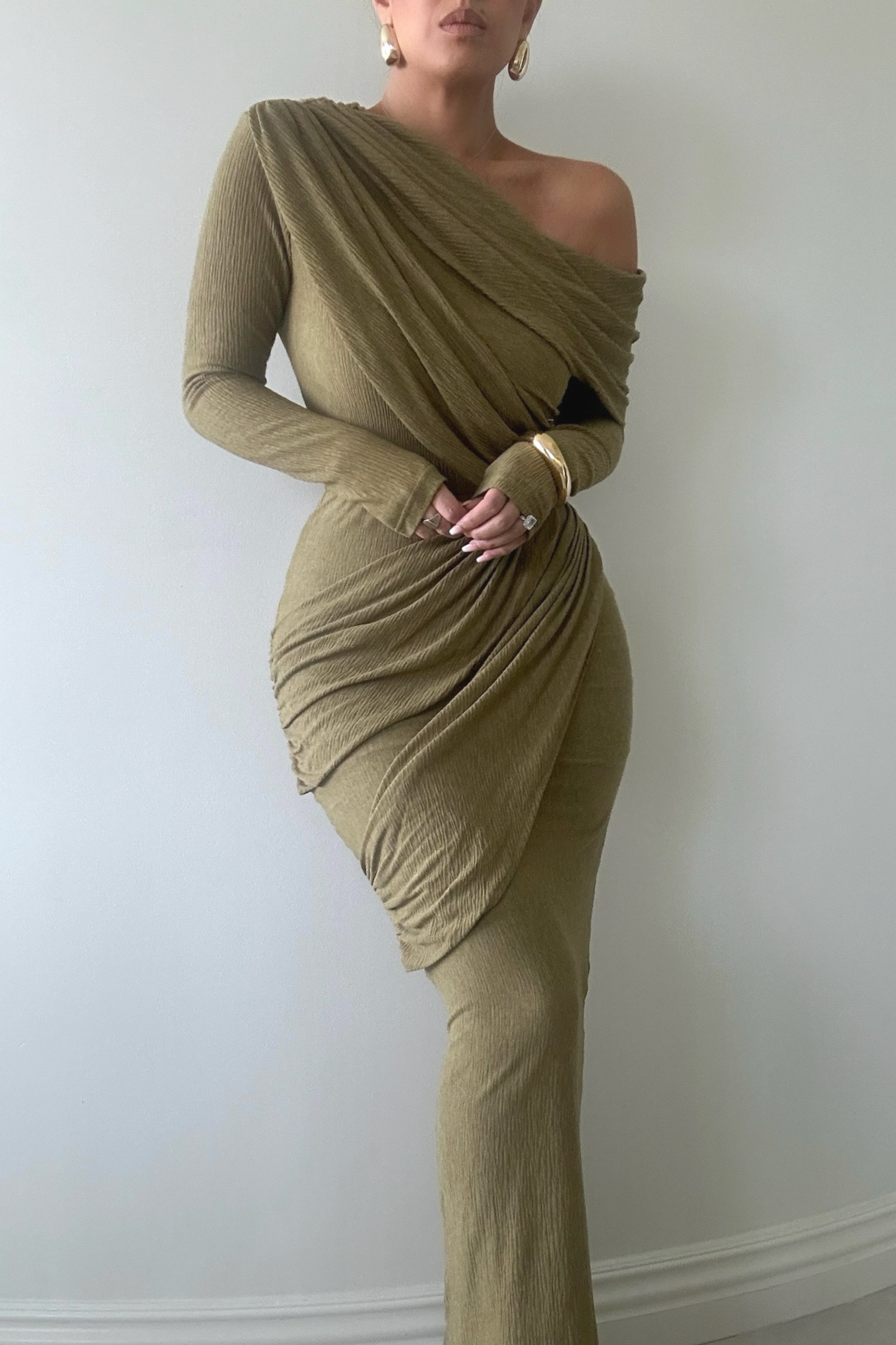 Moss Textured One Shoulder Bodysuit - JLUXLABEL