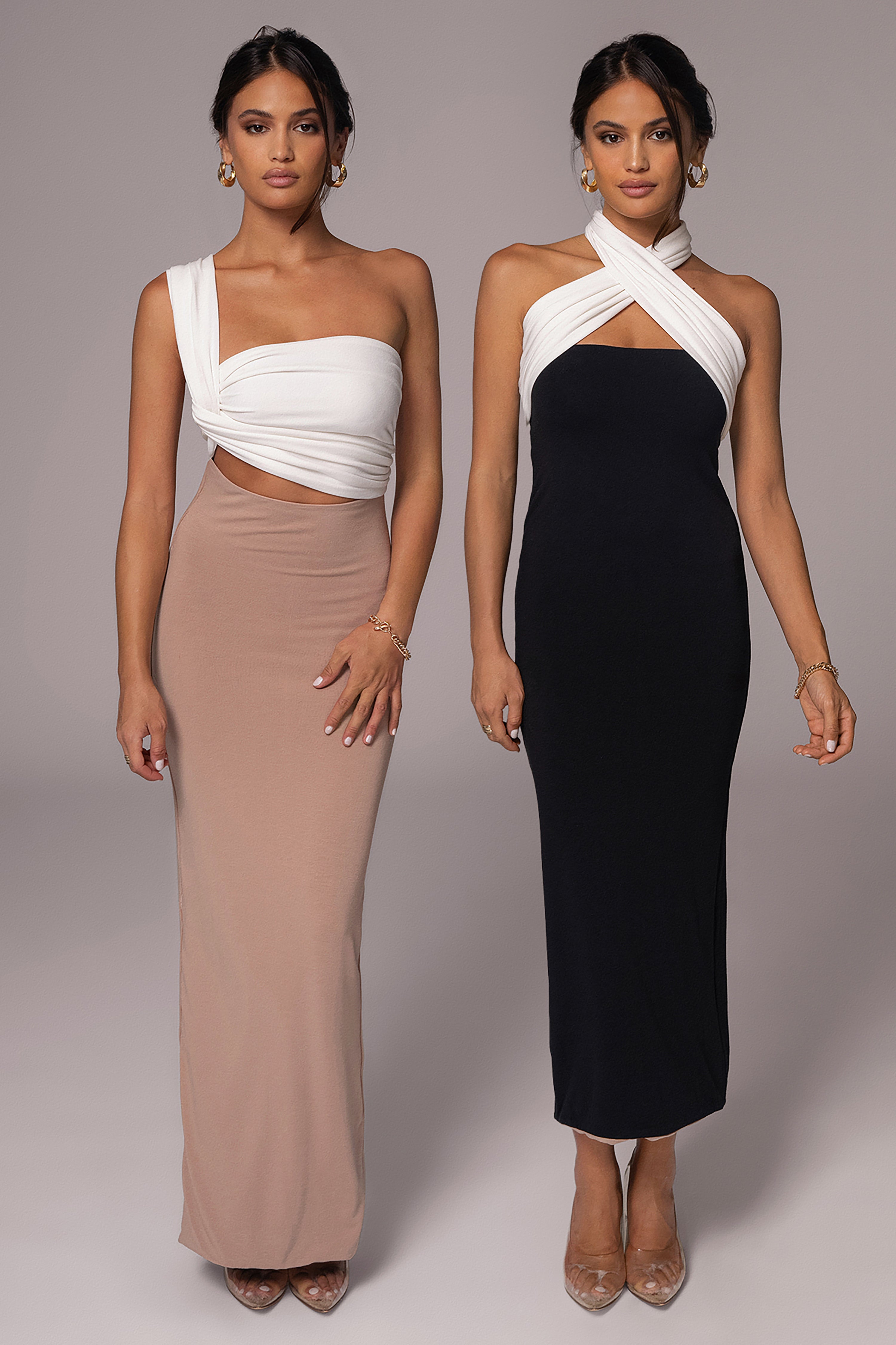 Black/Beige Dominic Reversible Maxi Dress - JLUXLABEL