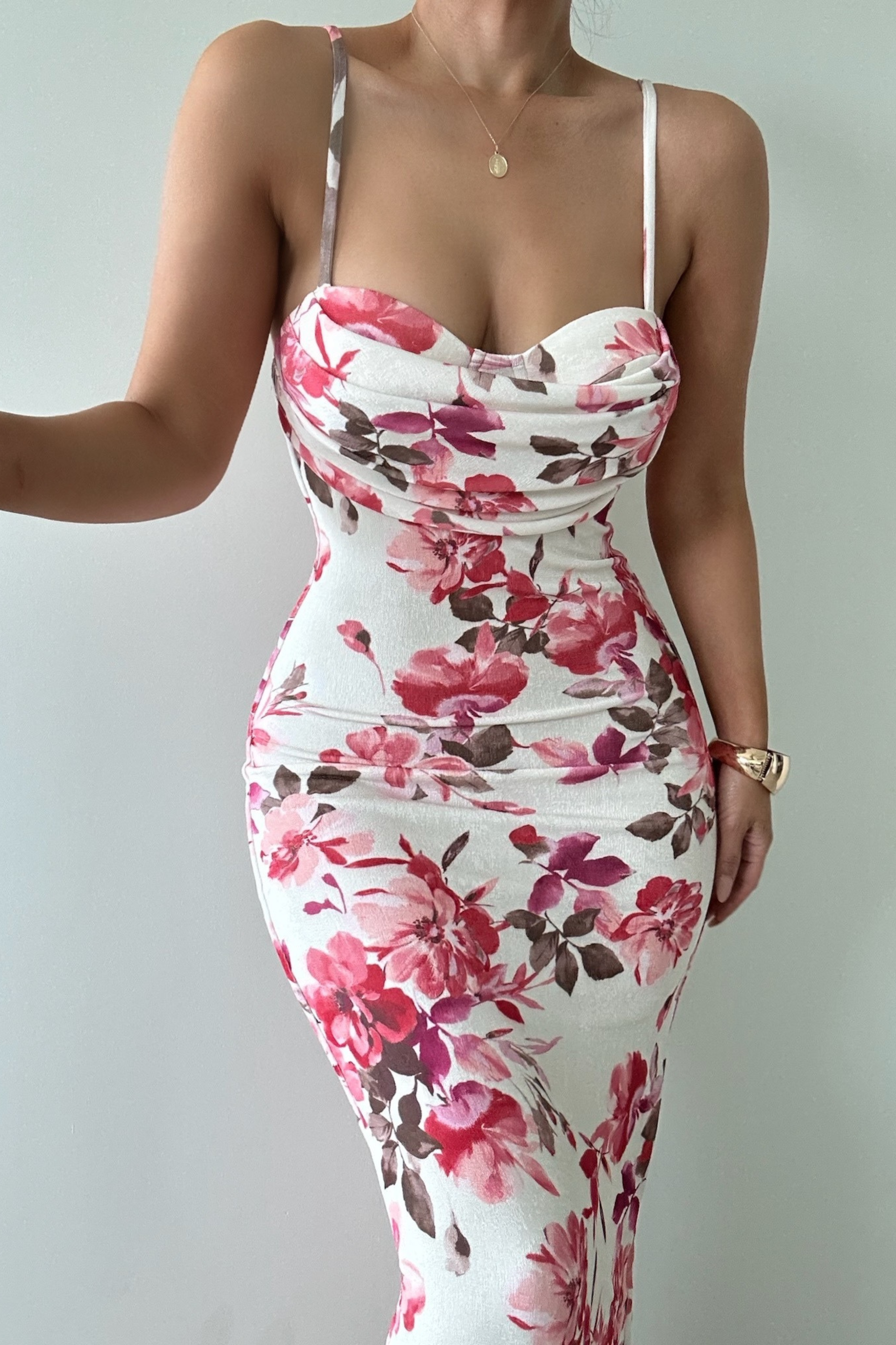 Ivory Floral Slinky Visions Of You Maxi Dress - JLUXLABEL