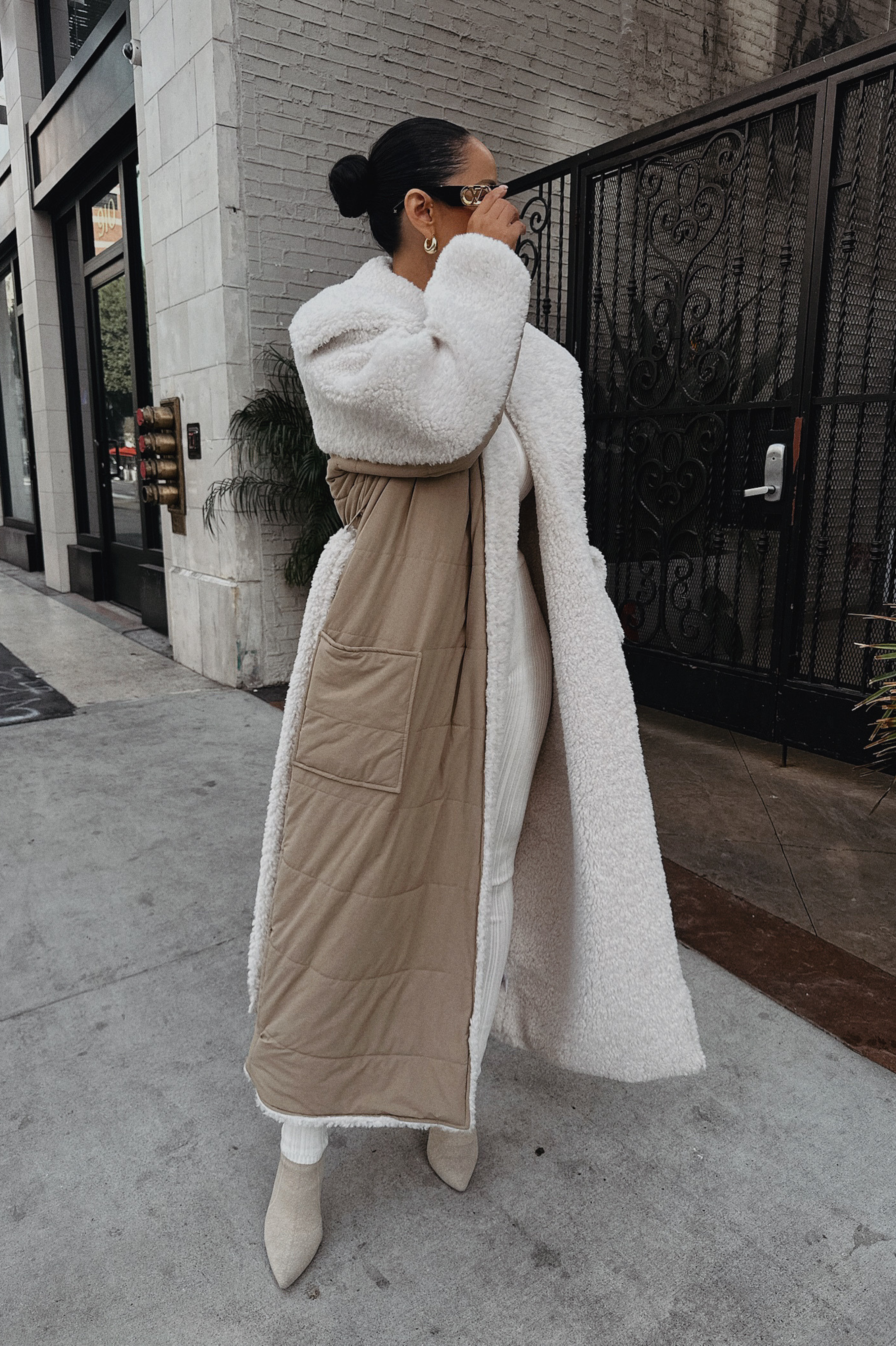 Beige/Ivory Contrast Sherpa Coat - JLUXLABEL