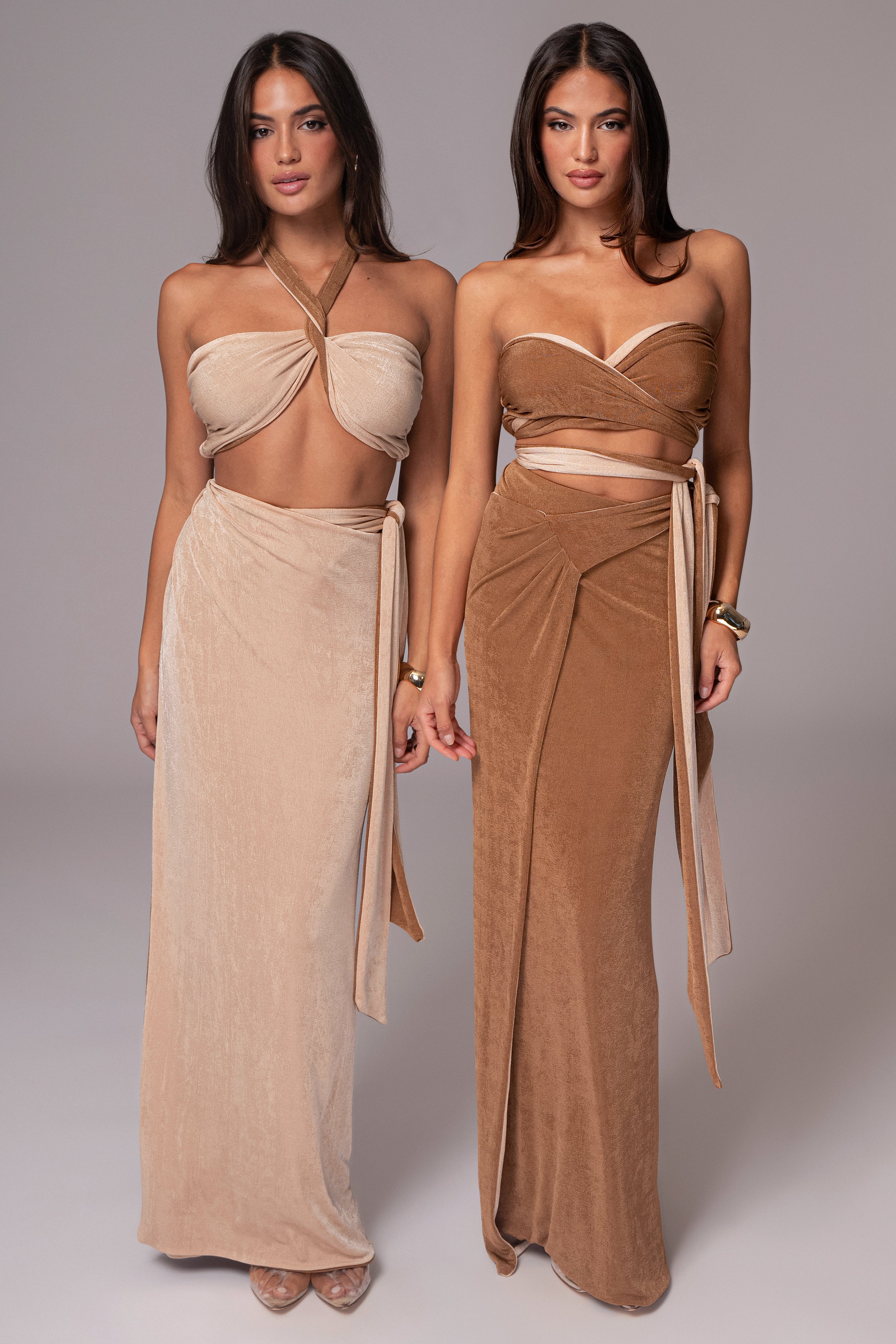 Brown/Beige Venus Reversible Skirt Set - JLUXLABEL