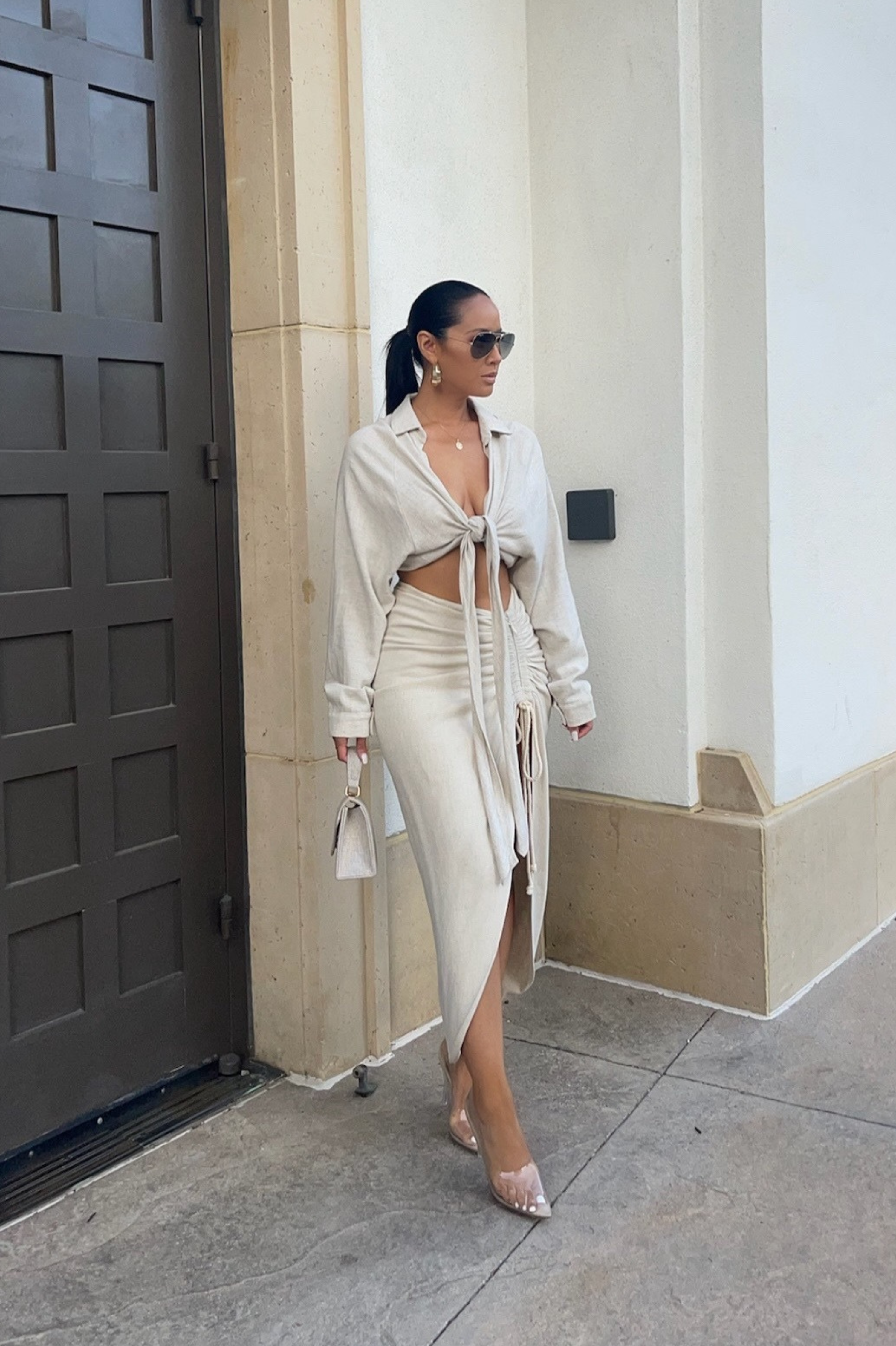 Stone Soho Front Tied Woven Top - JLUXLABEL