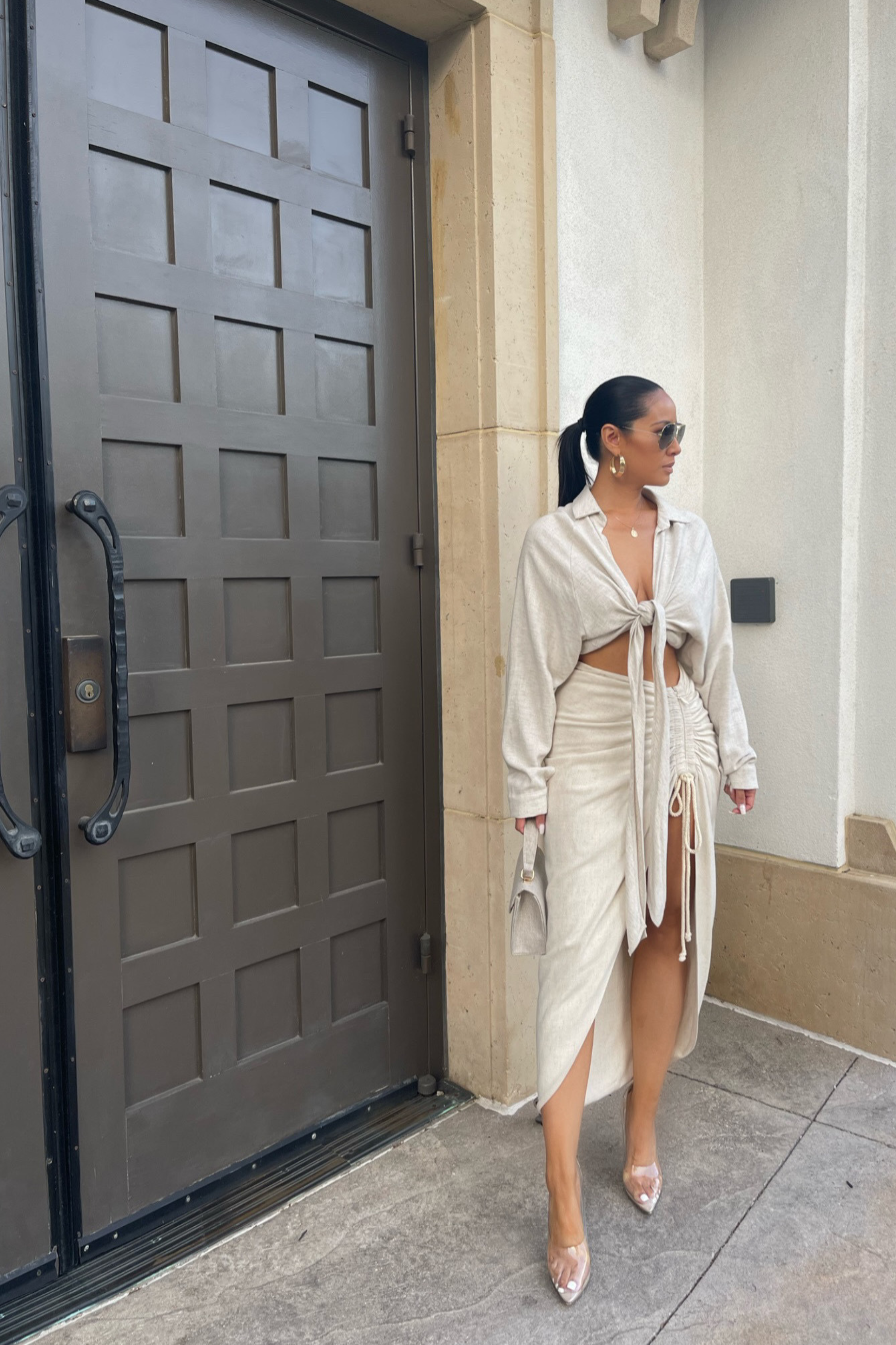 Stone Soho Front Tied Woven Top - JLUXLABEL