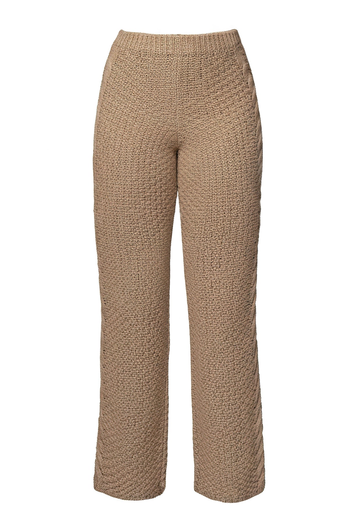 Beige Madison Knit Pants by JLUXLABEL featuring a relaxed fit and soft knit fabric, designed for casual comfort and style.