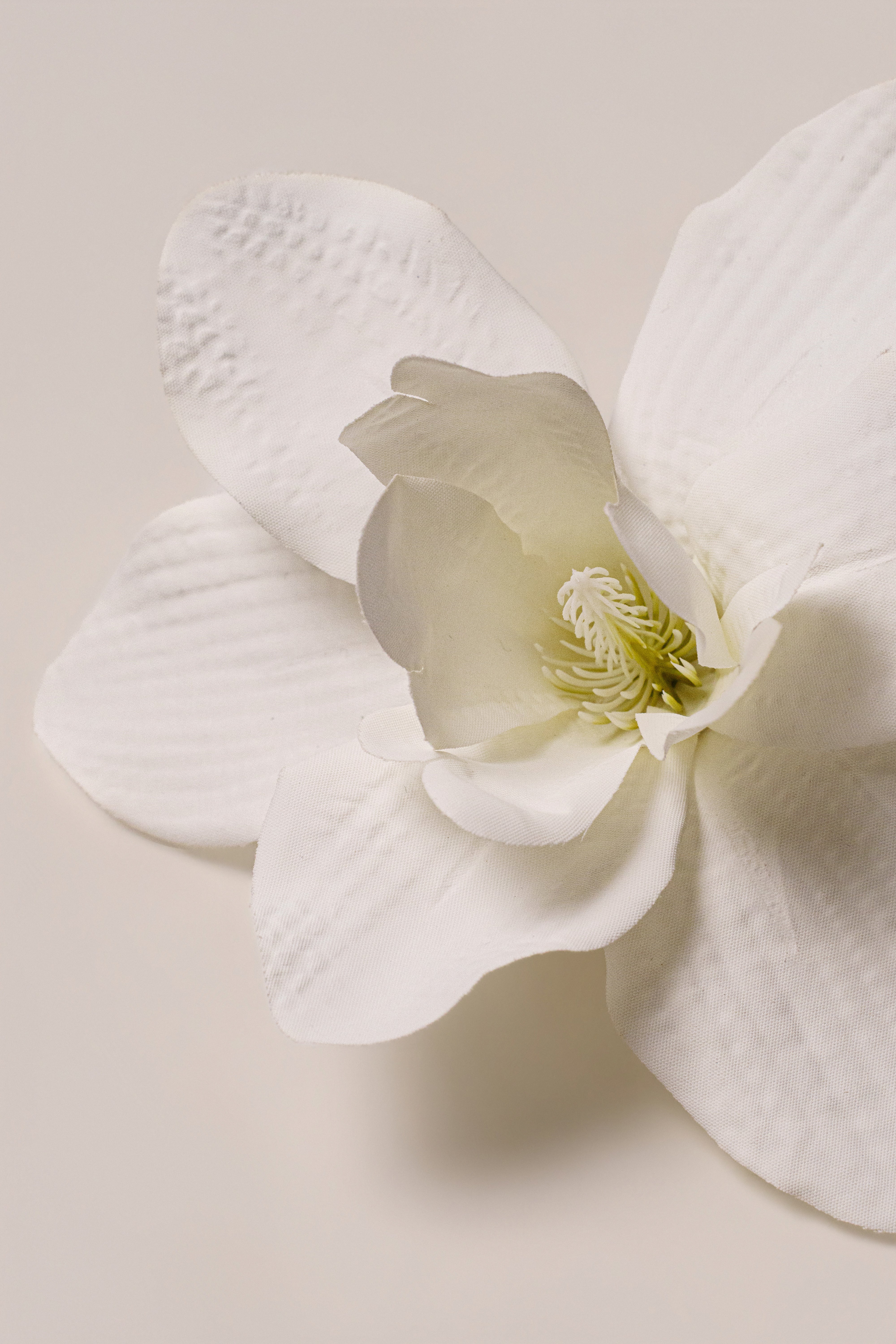 White coastal orchid hair clip by JLUXLABEL, stylish accessory with delicate floral design for hair styling.