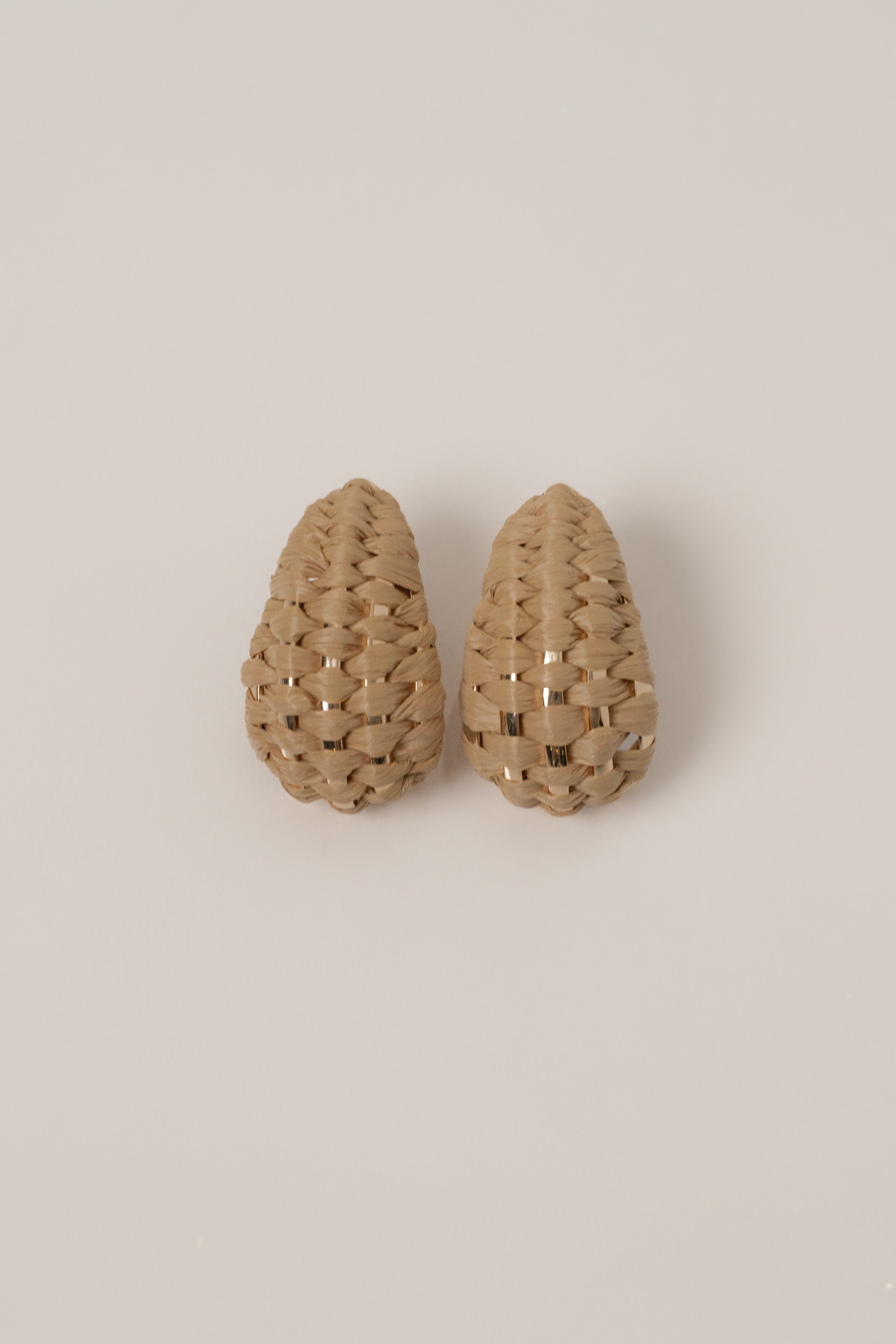 Natural Alana Raffia Earrings by JLUXLABEL, boho-style jewelry with woven raffia design, showcased on a neutral background.