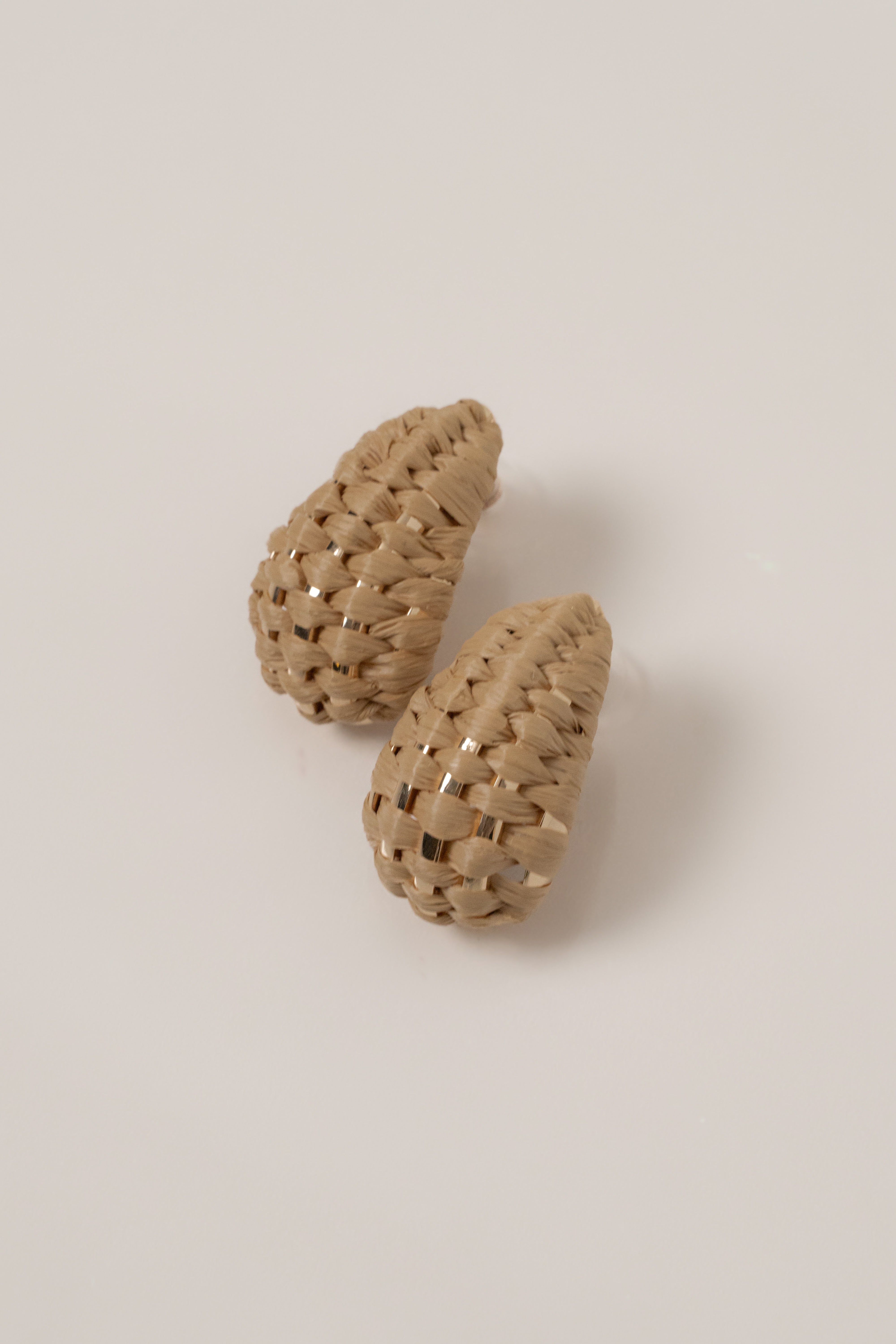 Natural Alana Raffia Earrings by JLUXLABEL, boho-style jewelry with woven raffia detailing and gold-tone accents.