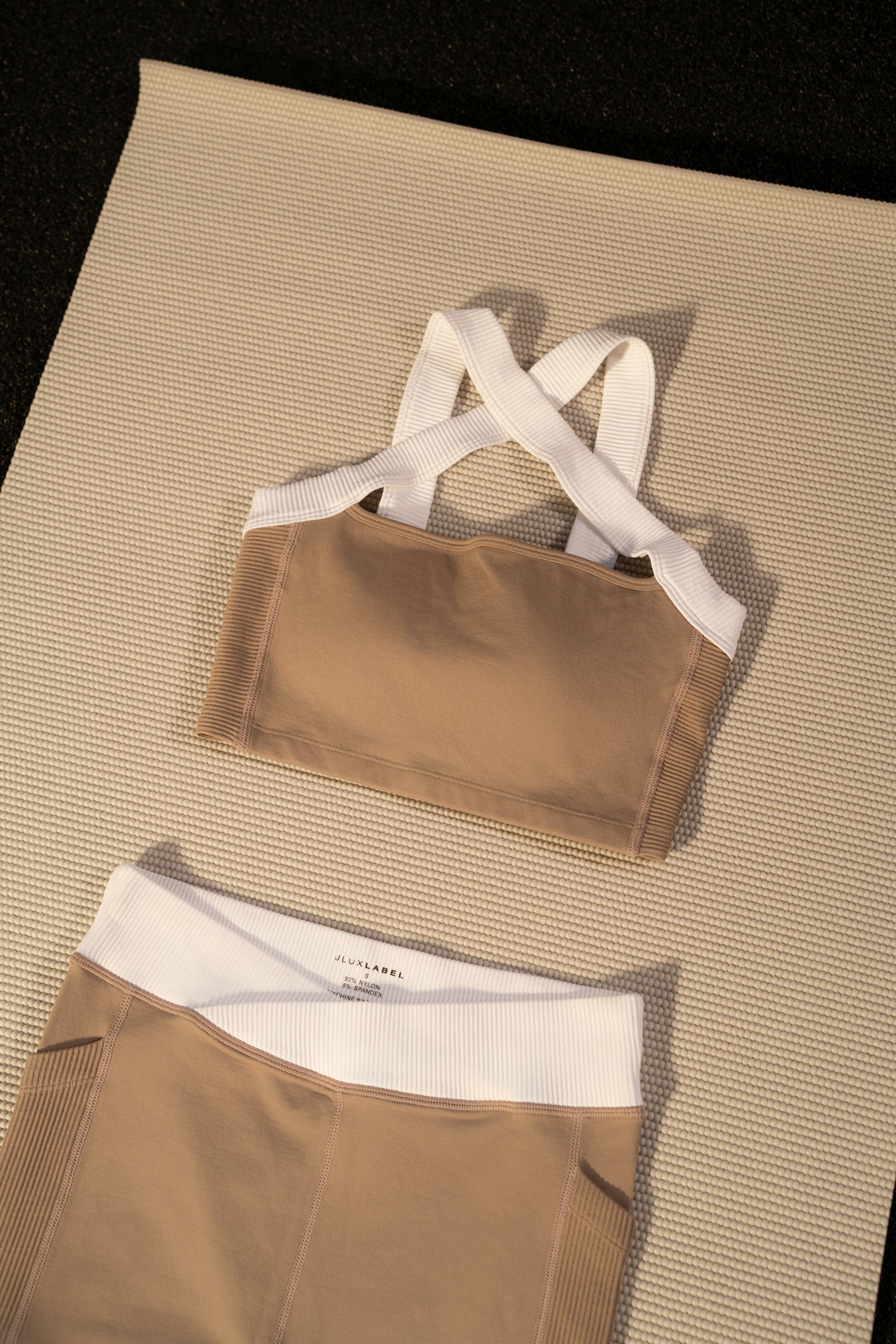 Beige/White Ultimate Ribbed Halter Top - JLUXLABEL