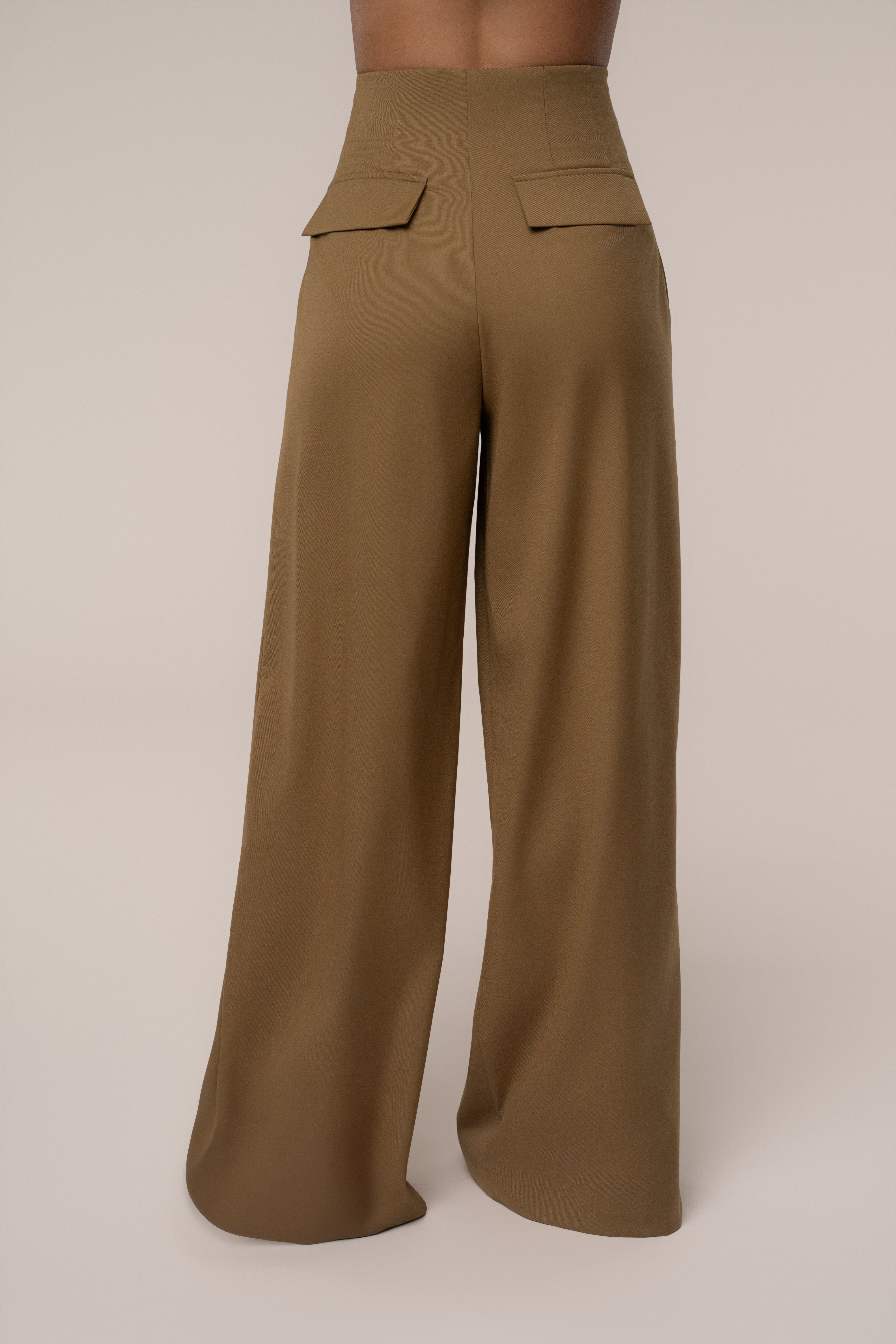 Tan Polished Pleat Trouser