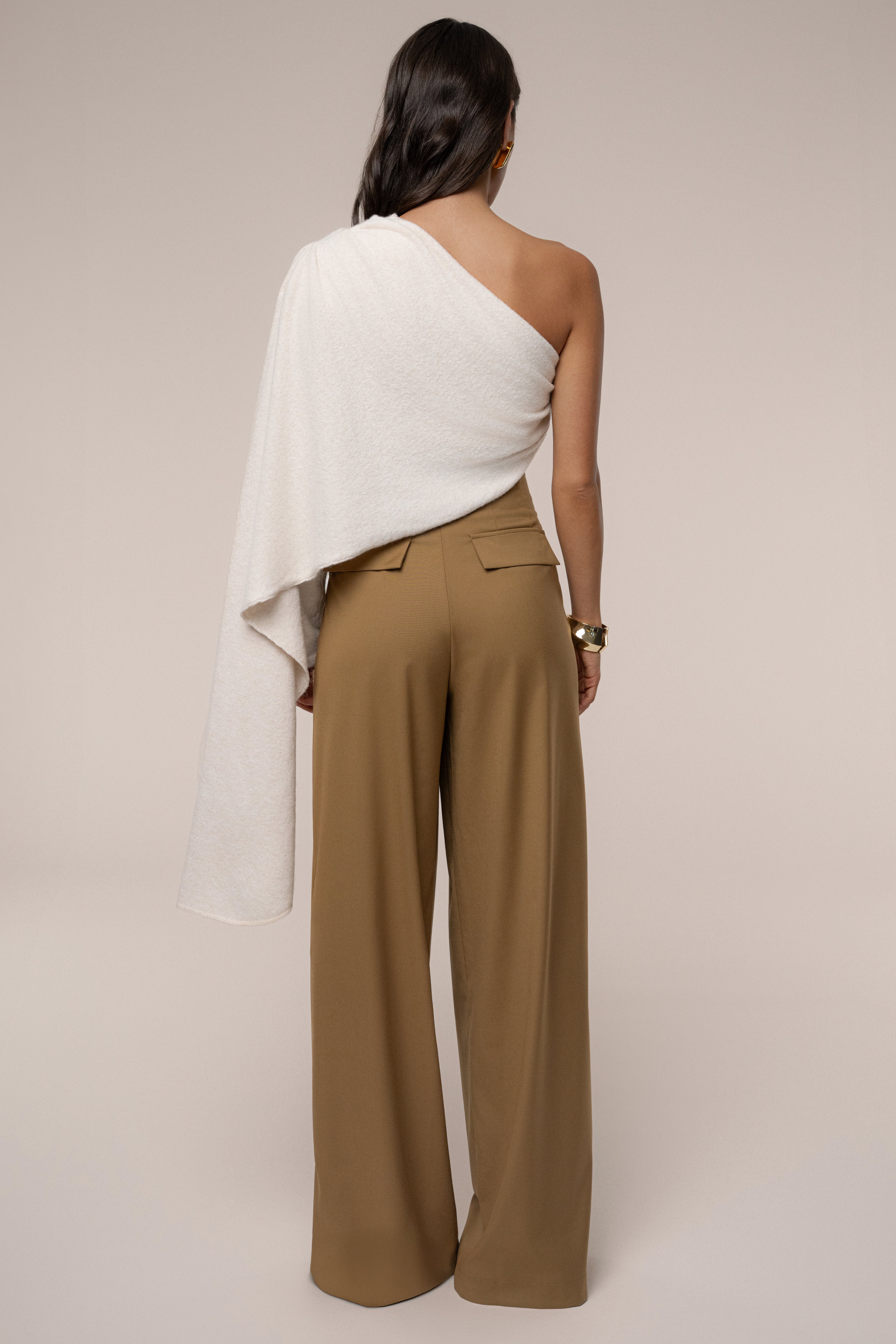 Ivory capsule one shoulder top by JLUXLABEL featuring a trendy single-shoulder design and smooth fabric.