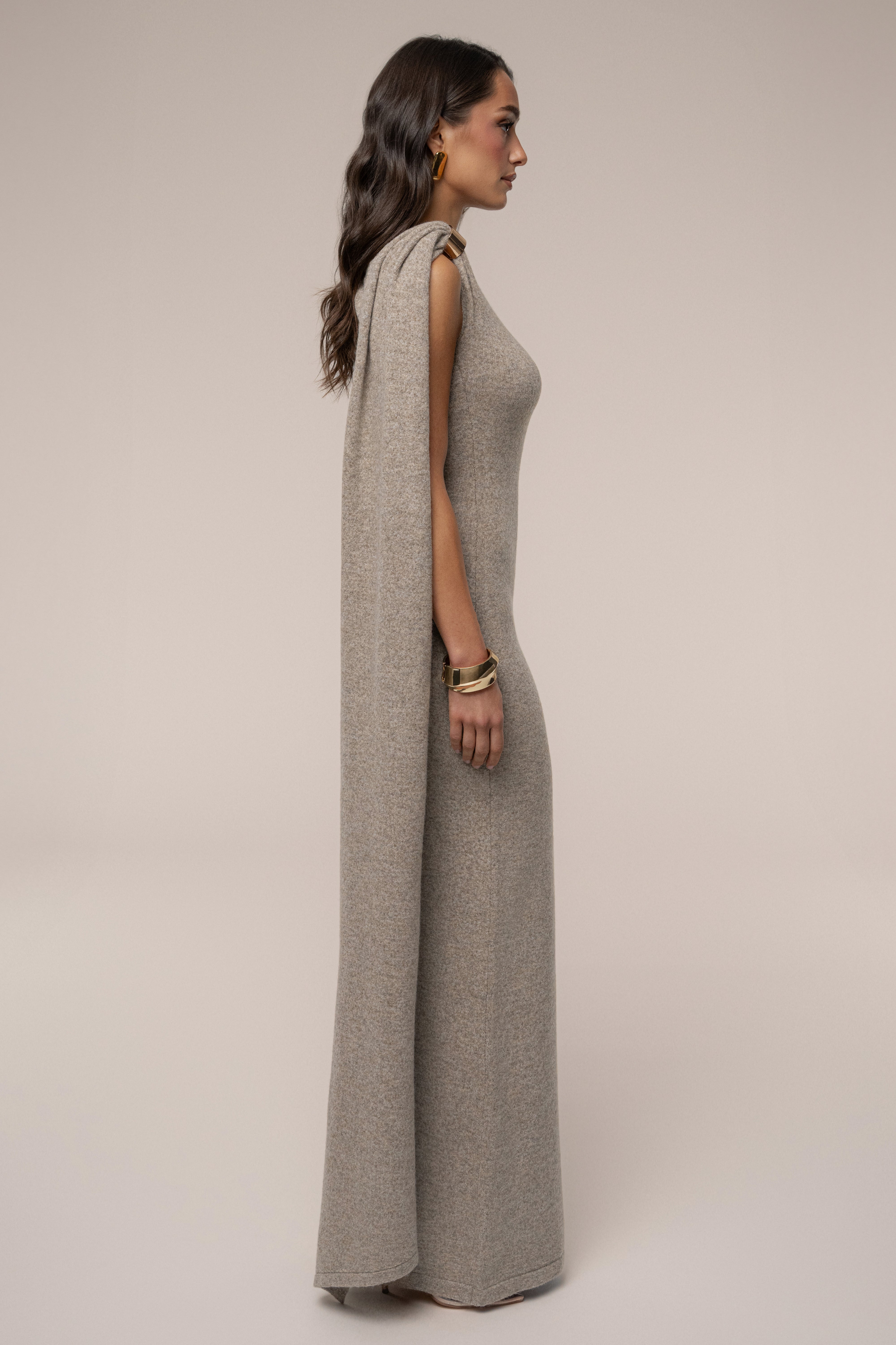 Taupe Aniza Drape Maxi Dress - JLUXLABEL