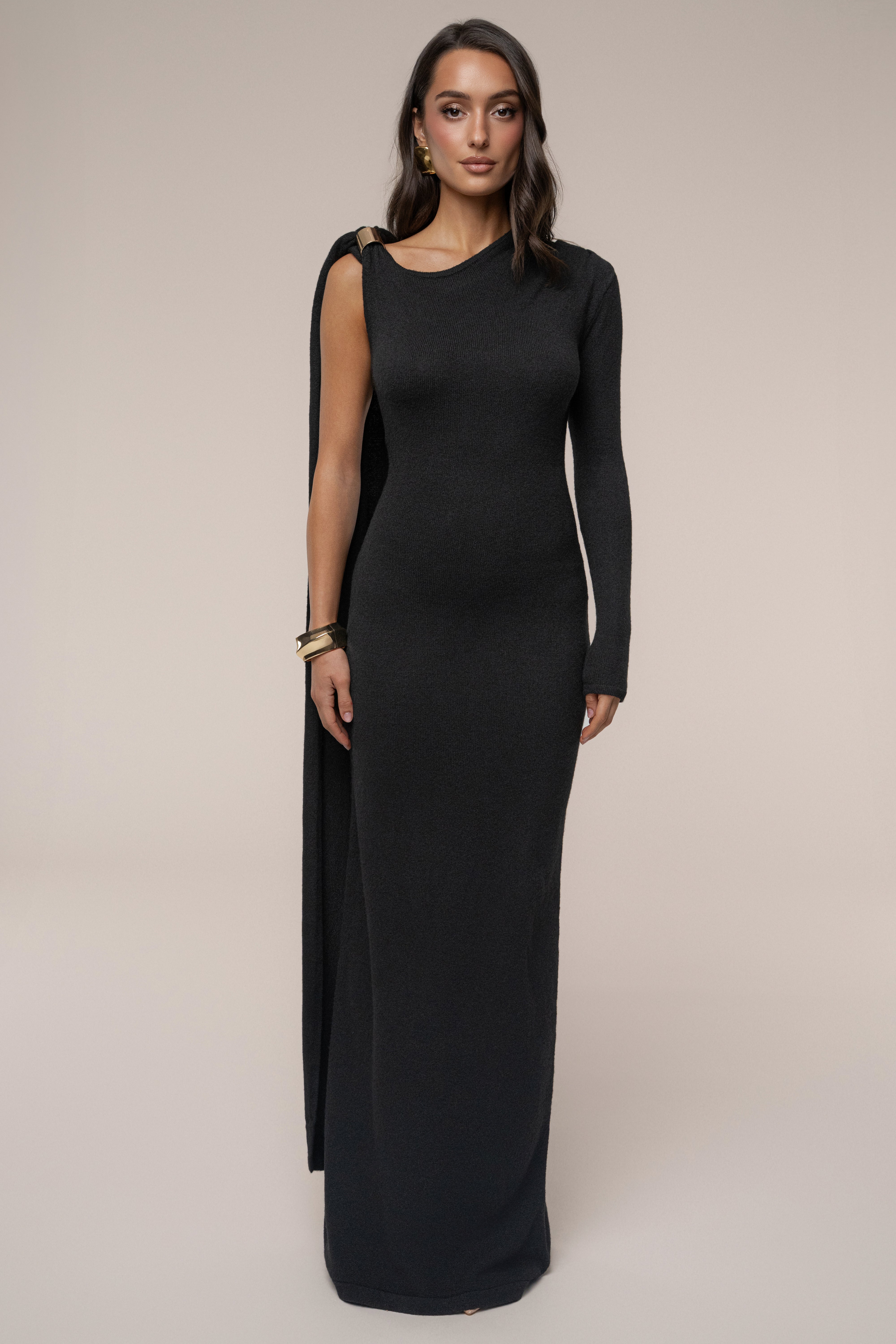 Black Aniza Drape Maxi Dress - JLUXLABEL