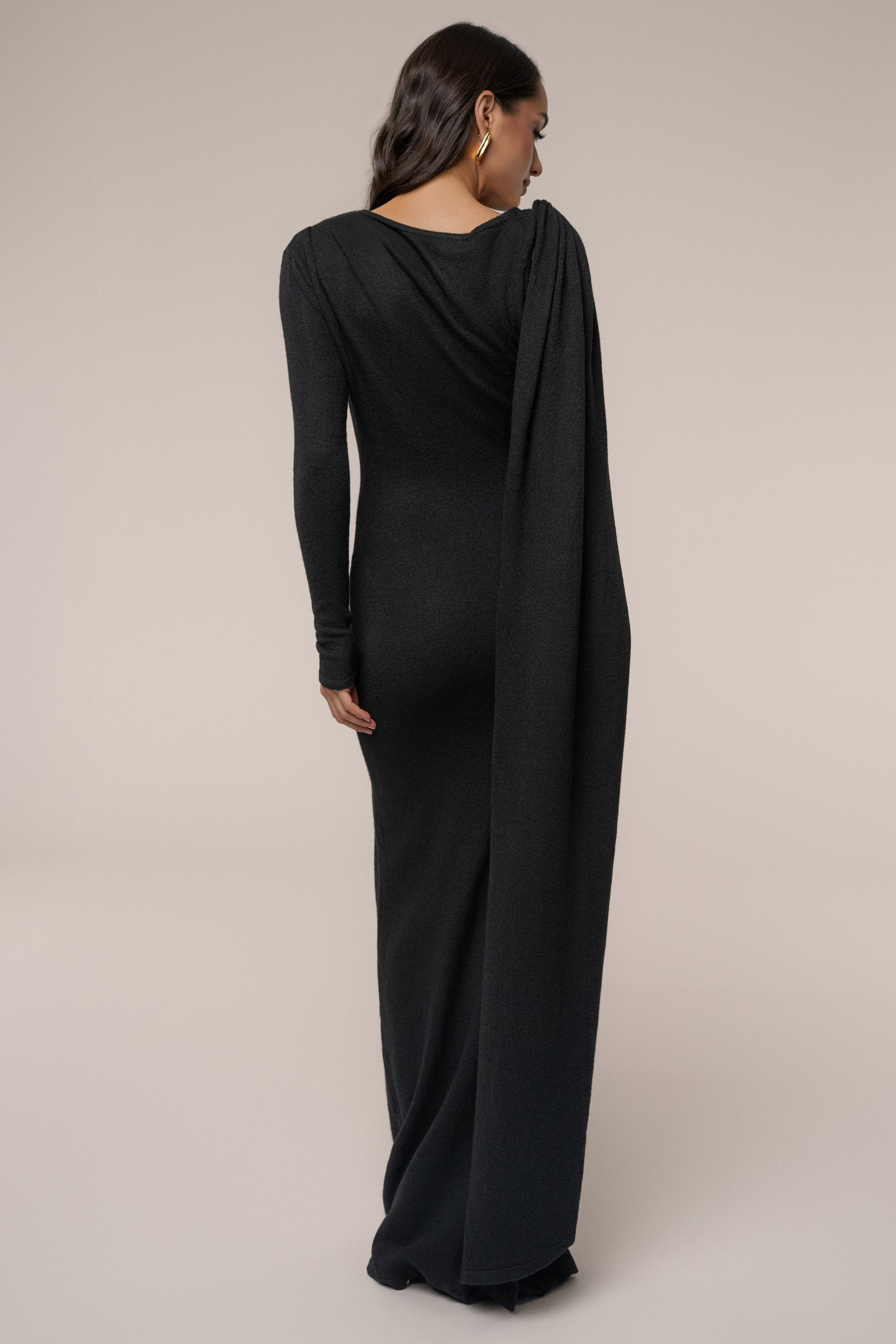 Black Aniza Drape Maxi Dress - JLUXLABEL