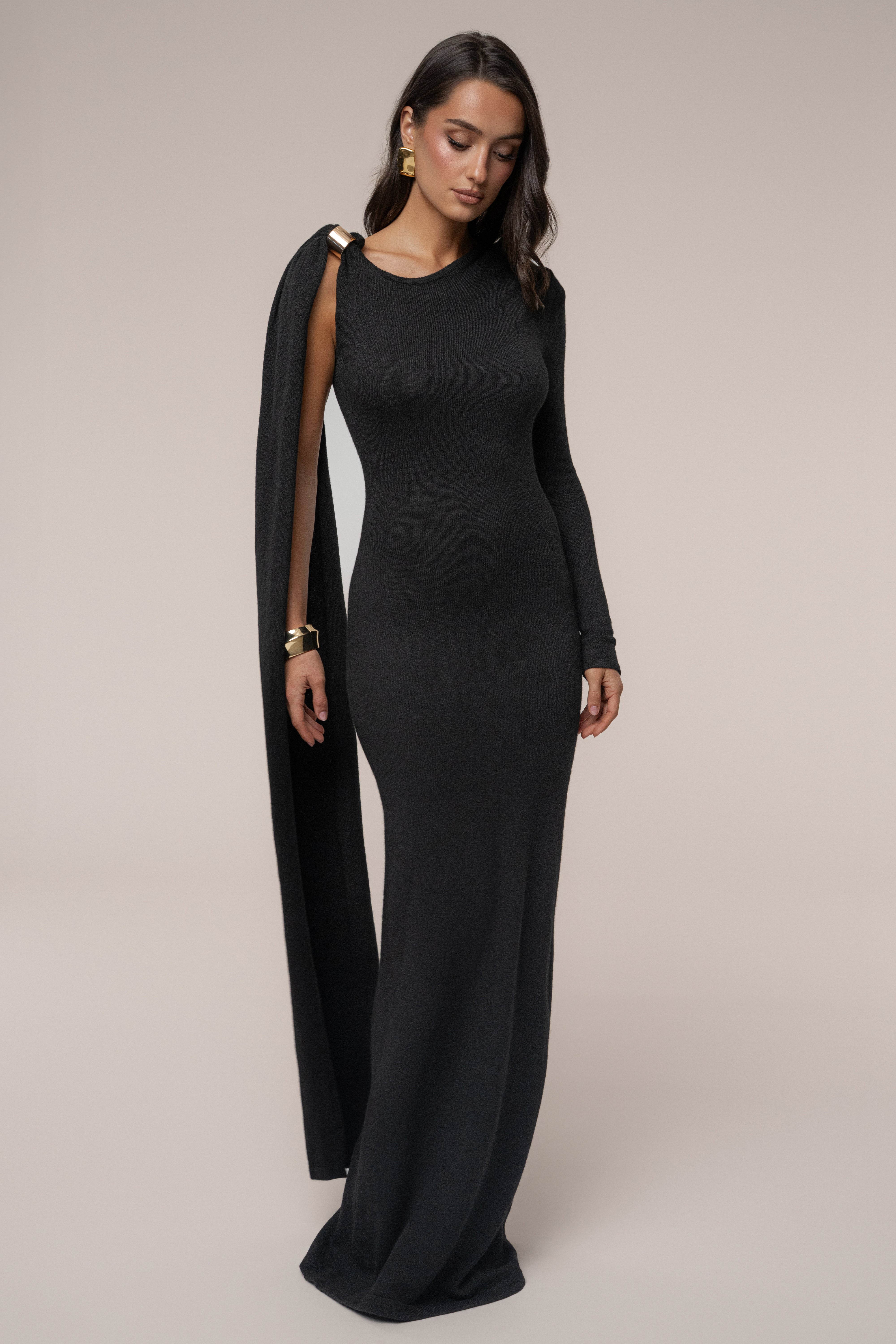 Black Aniza Drape Maxi Dress - JLUXLABEL