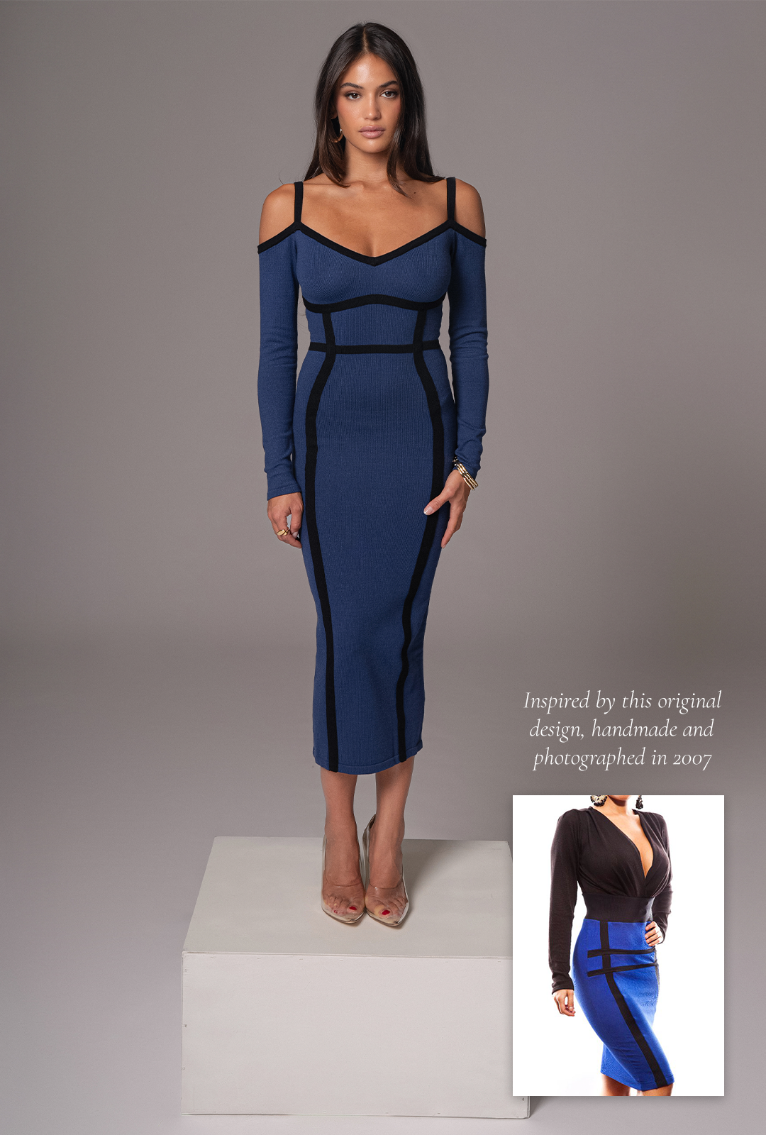 Navy Debora Knit Midi Dress - JLUXLABEL