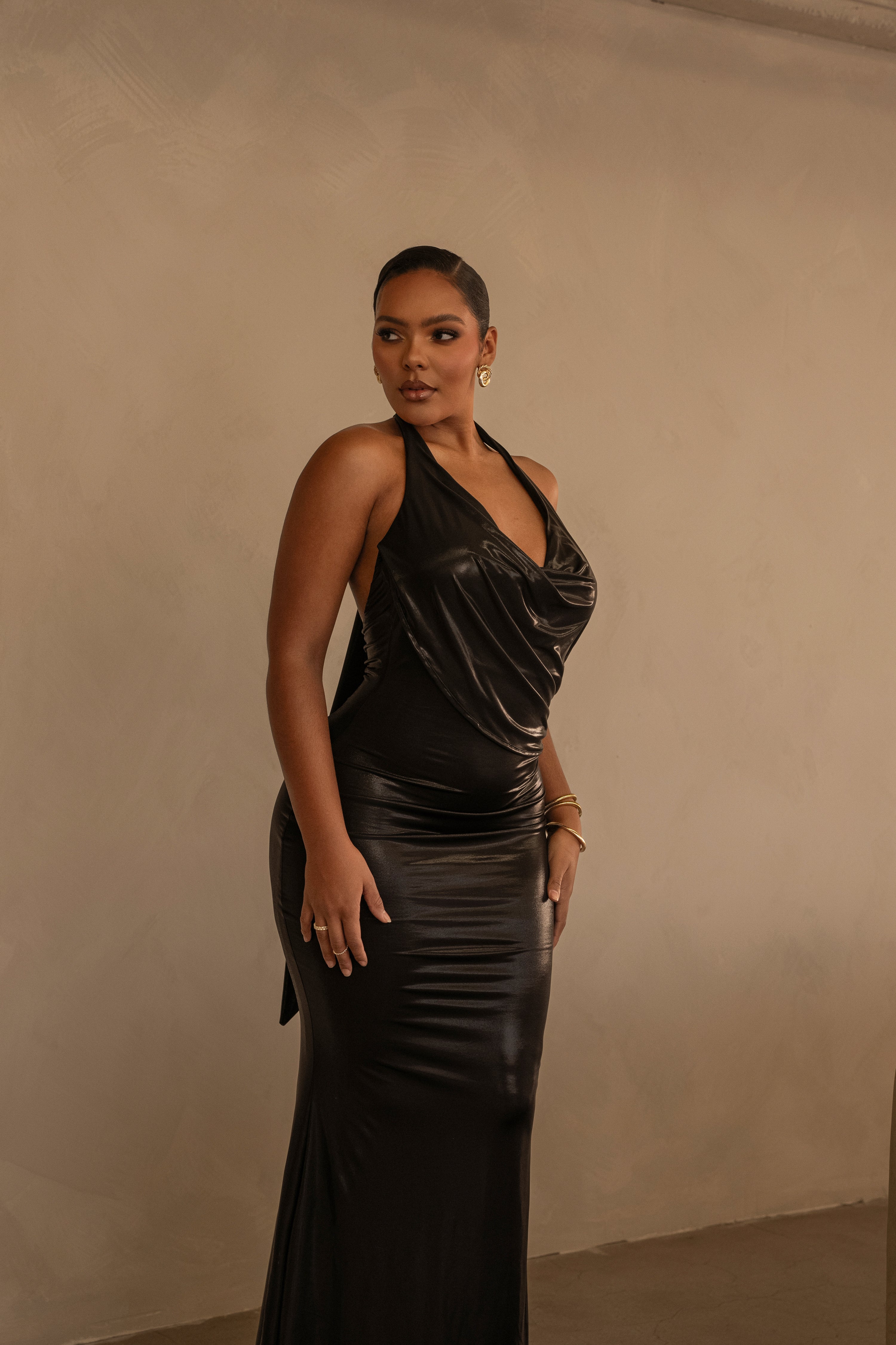 Black Bryanna Metallic Maxi Dress - JLUXLABEL