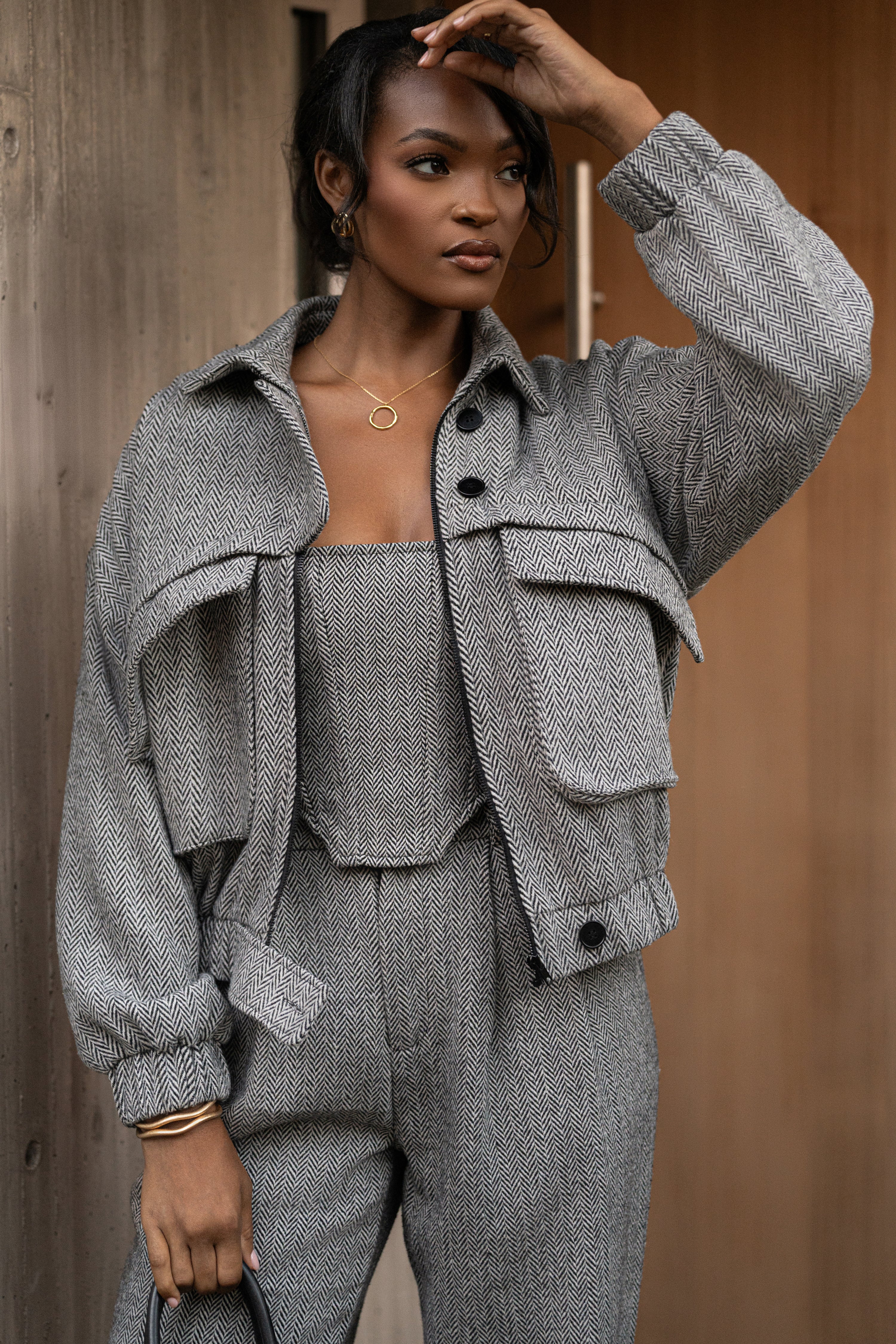 Classic Herringbone Bomber Jacket - JLUXLABEL