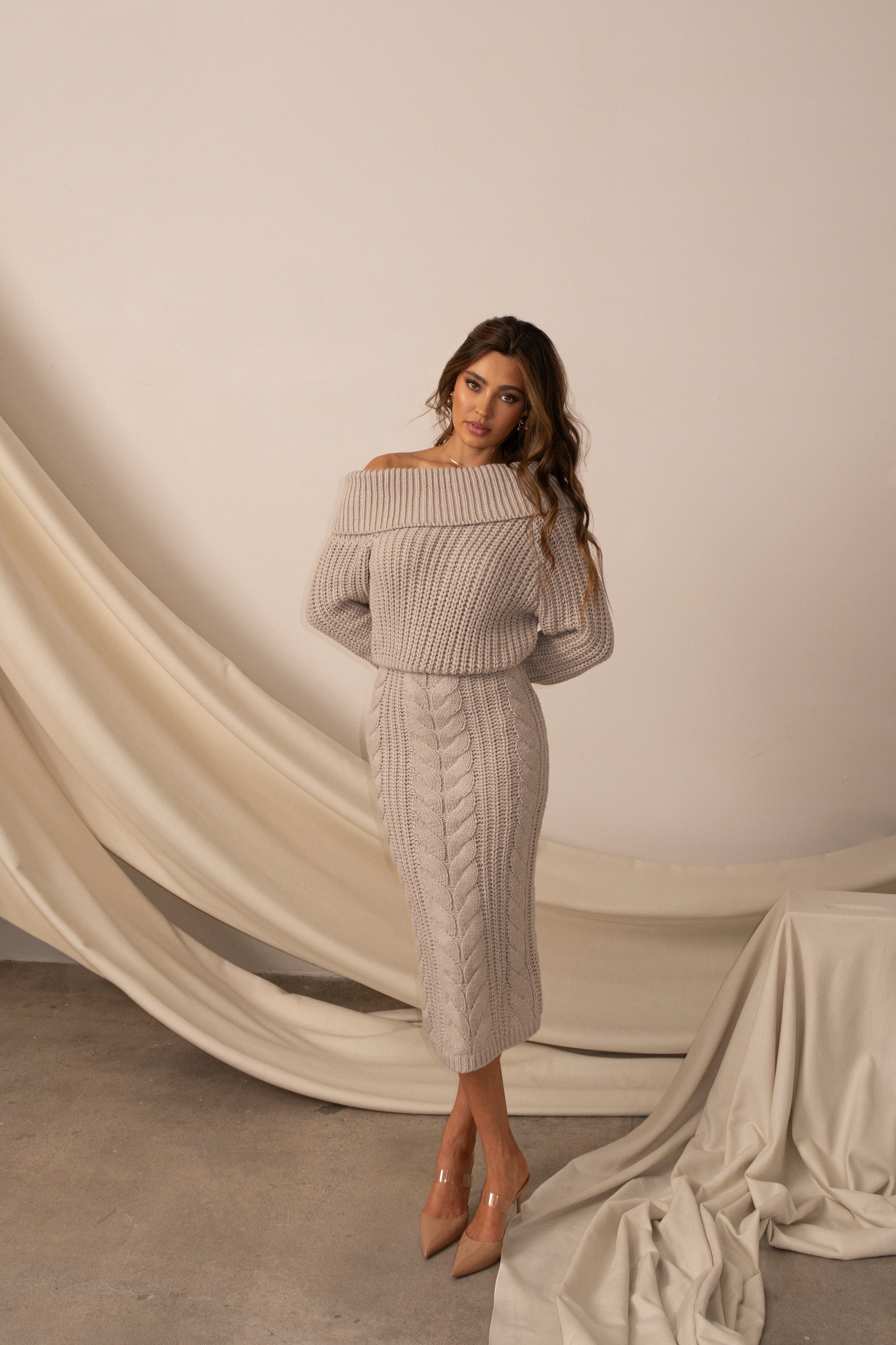 Stone Monette Cable Knit Dress - JLUXLABEL