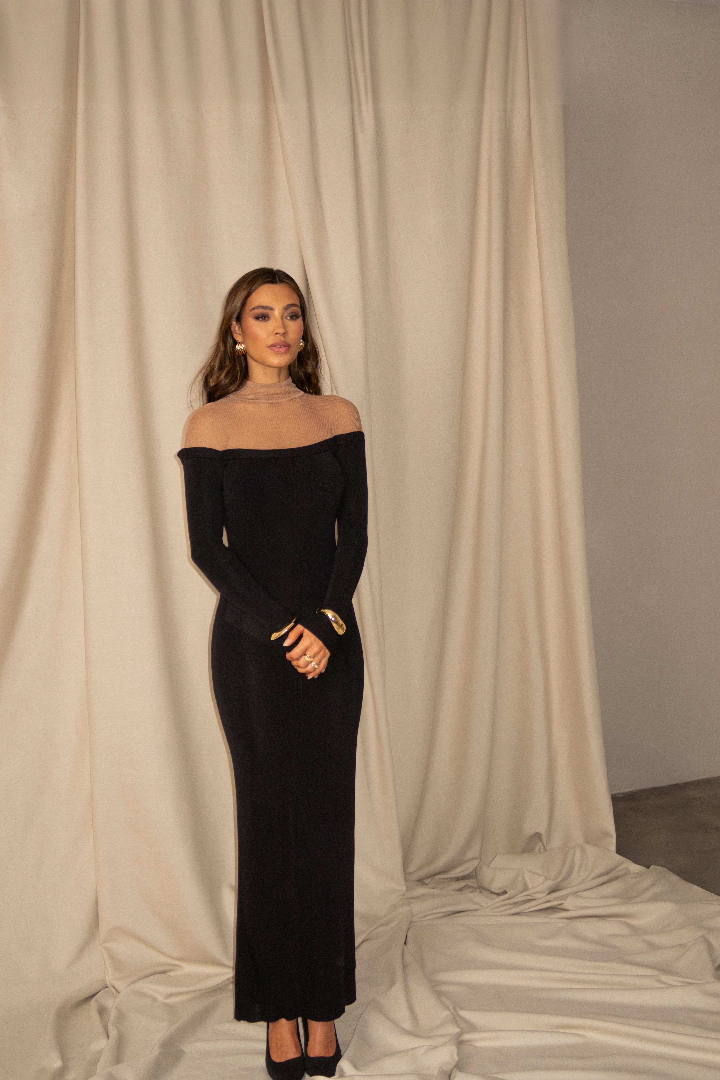 Black/Pecan Kandace Knit Maxi Dress - JLUXLABEL