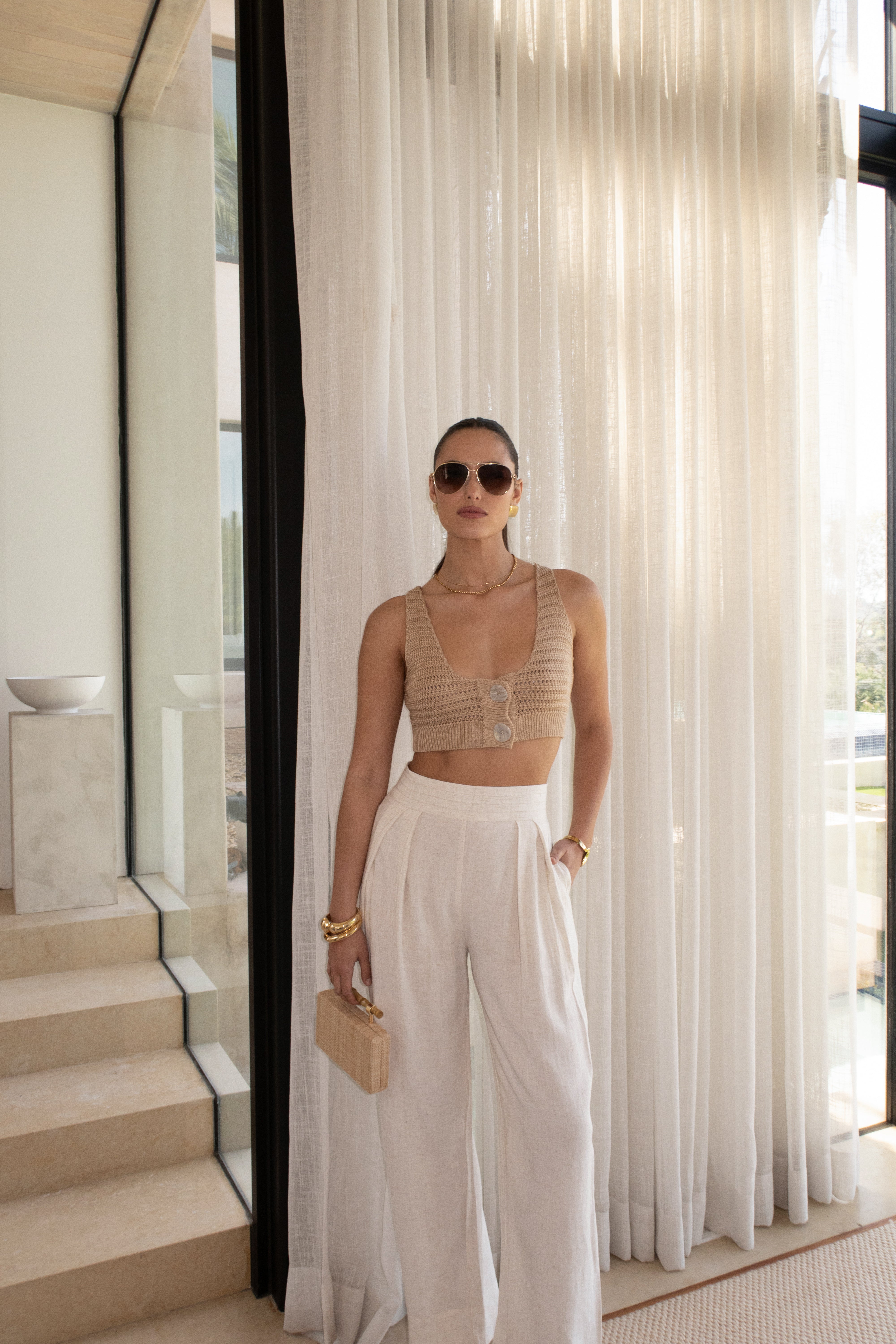 Beige Salmah Crochet Top - JLUXLABEL