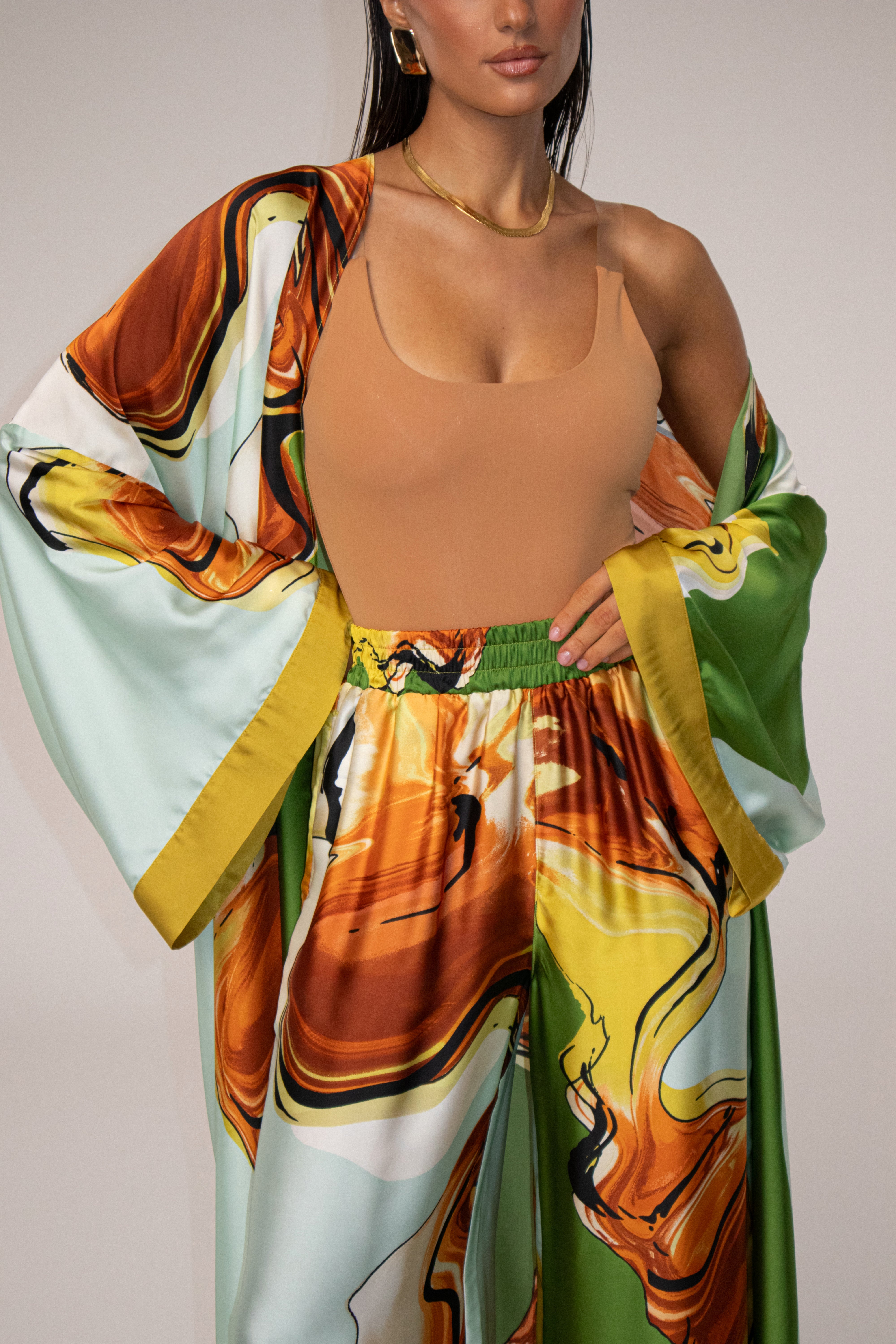 Green Tropical Print Nola Maxi Duster - JLUXLABEL