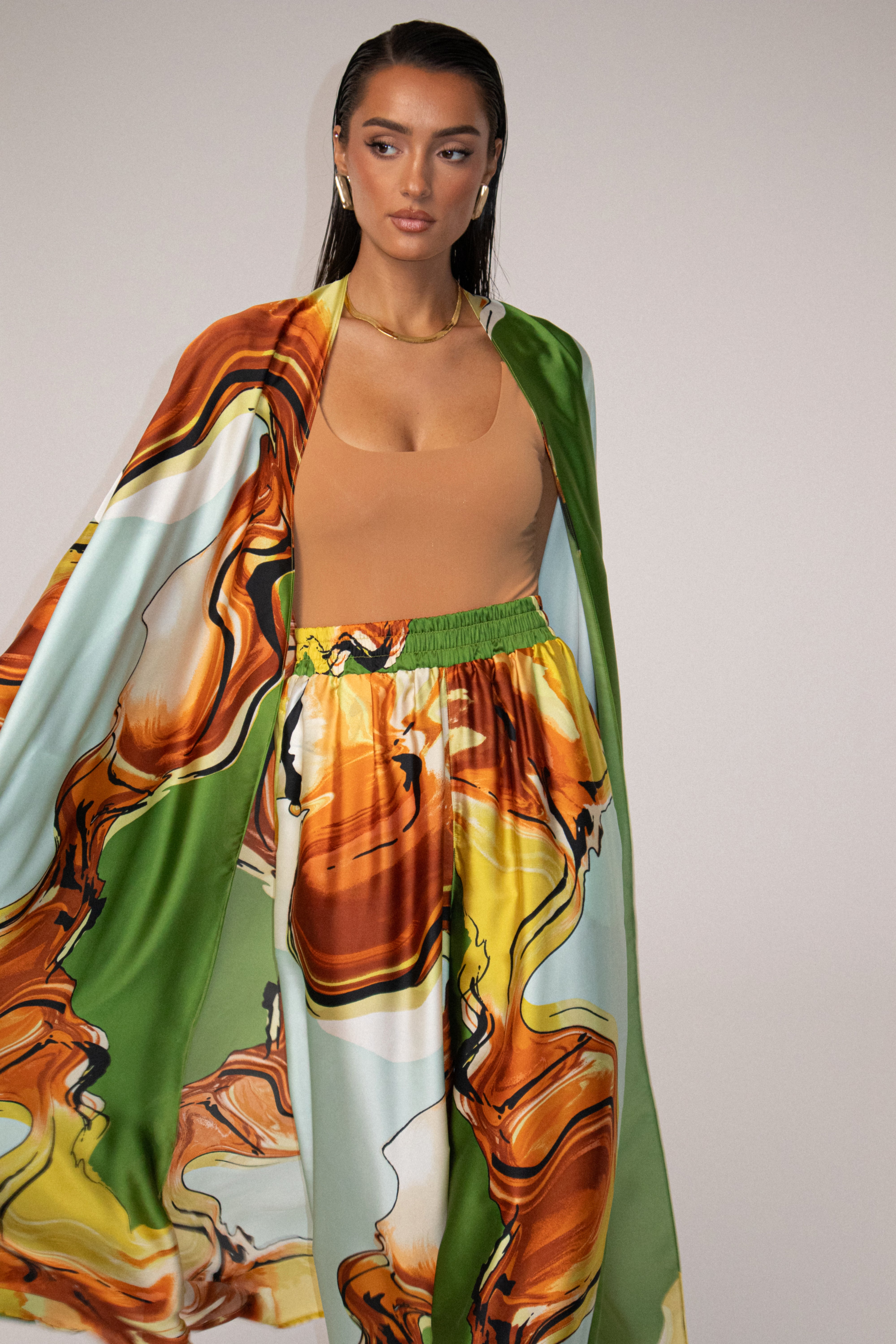 Green Tropical Print Nola Maxi Duster - JLUXLABEL