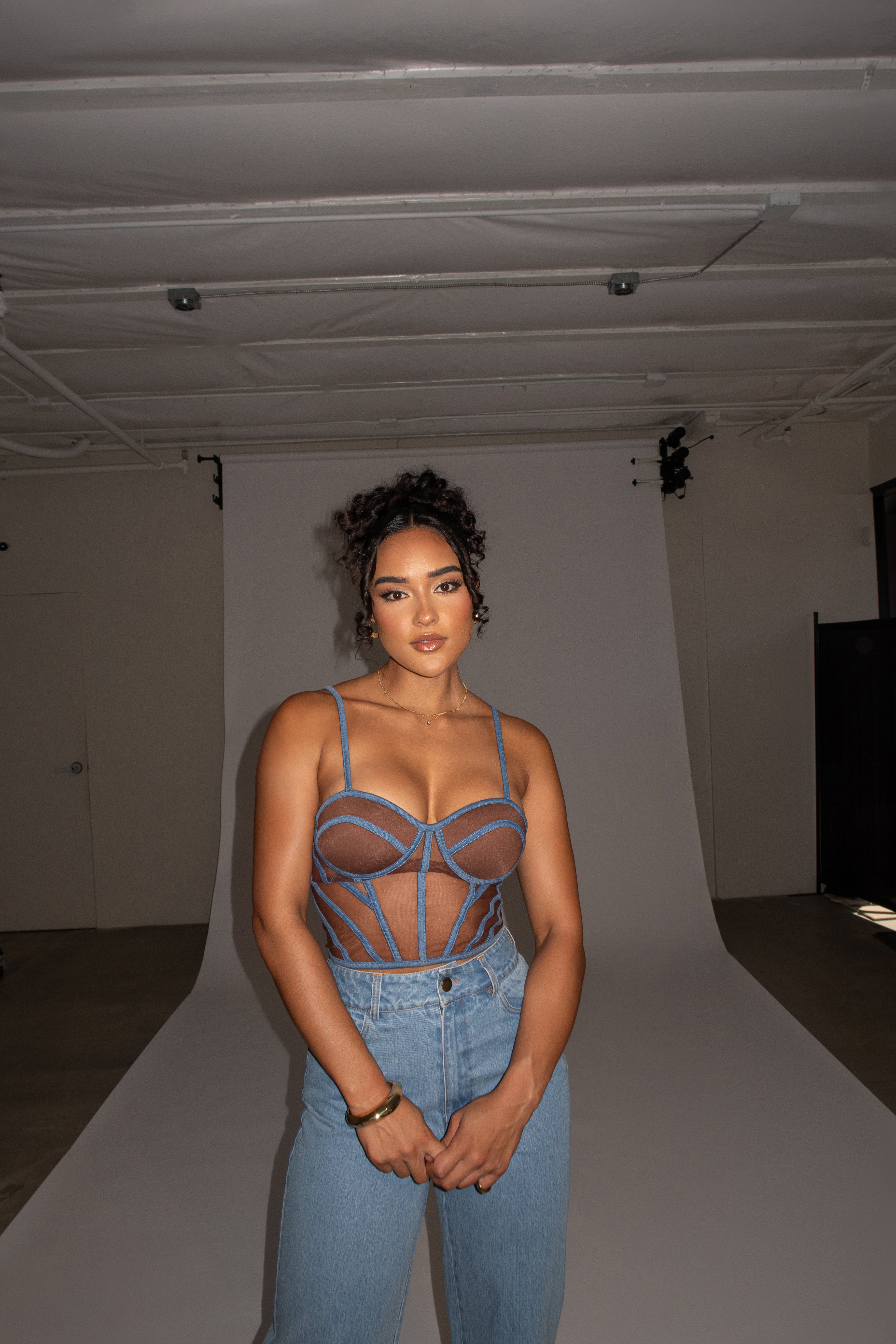 Dark Denim Illusion Mesh Bustier - JLUXLABEL