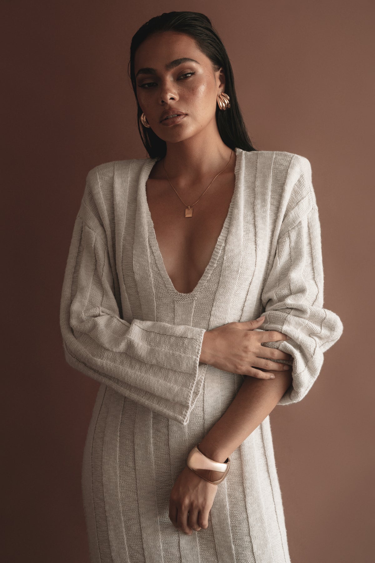 Stone Warm Drift Knit Dress - JLUXLABEL