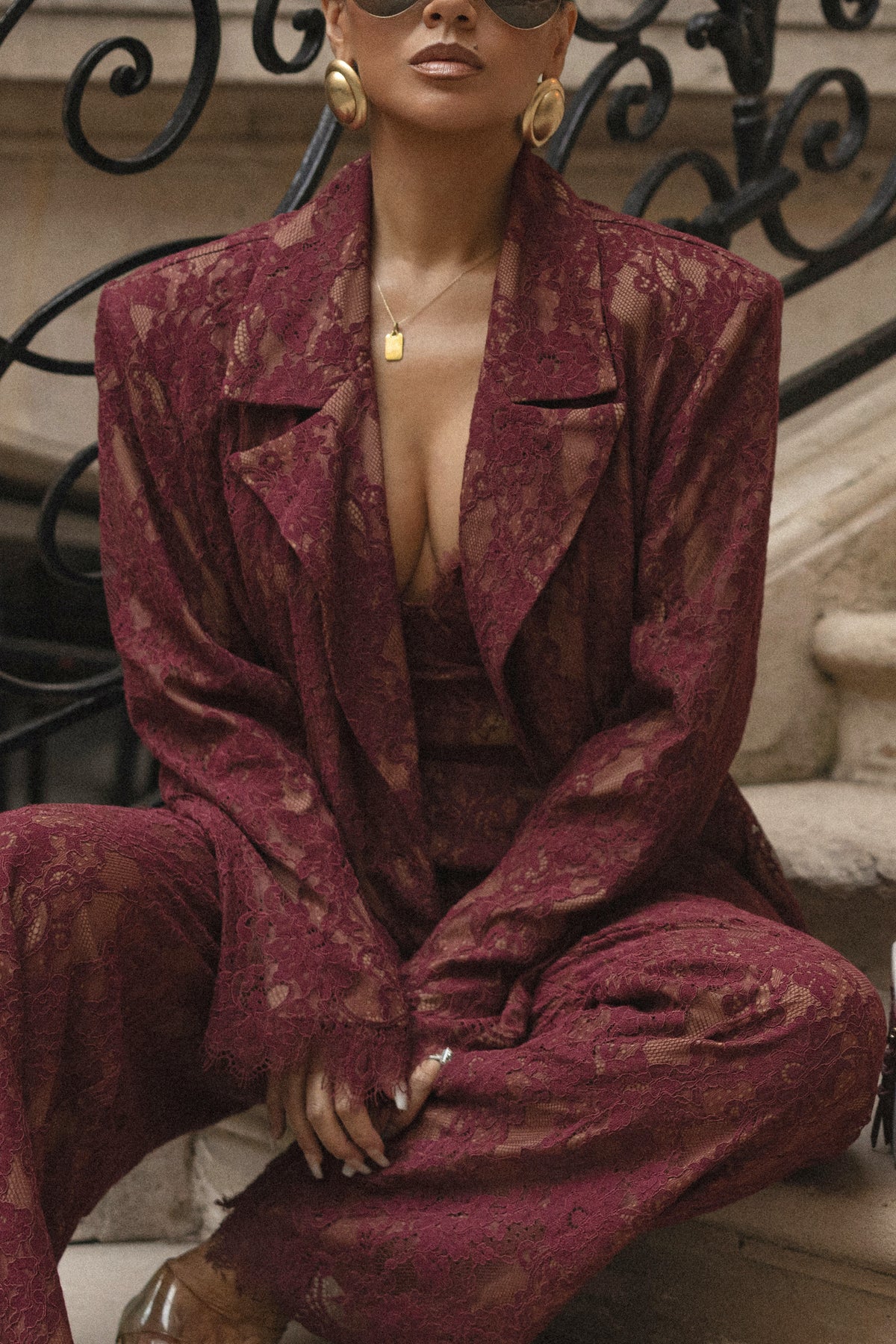 Burgundy Lace And Desire Blazer