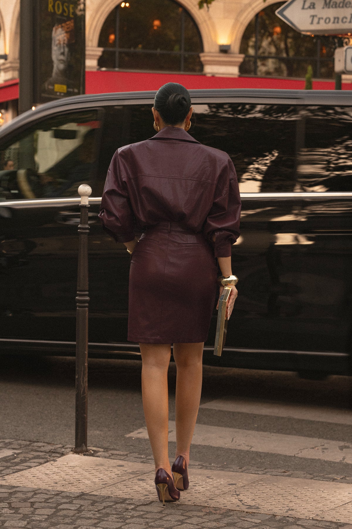 Burgundy Milano PU Leather Skirt