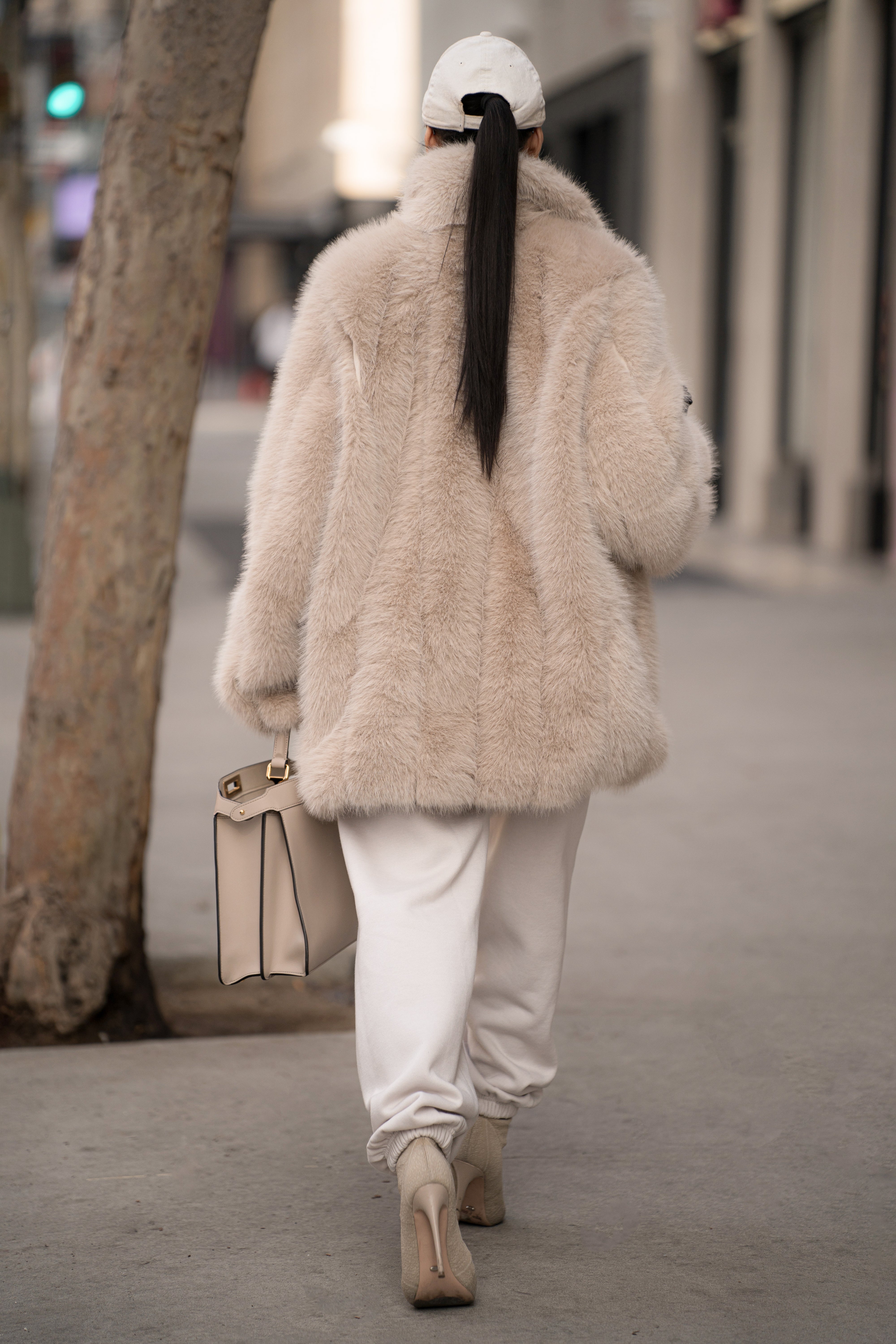 Beige Cropped Manhattan Faux Fur Coat - JLUXLABEL