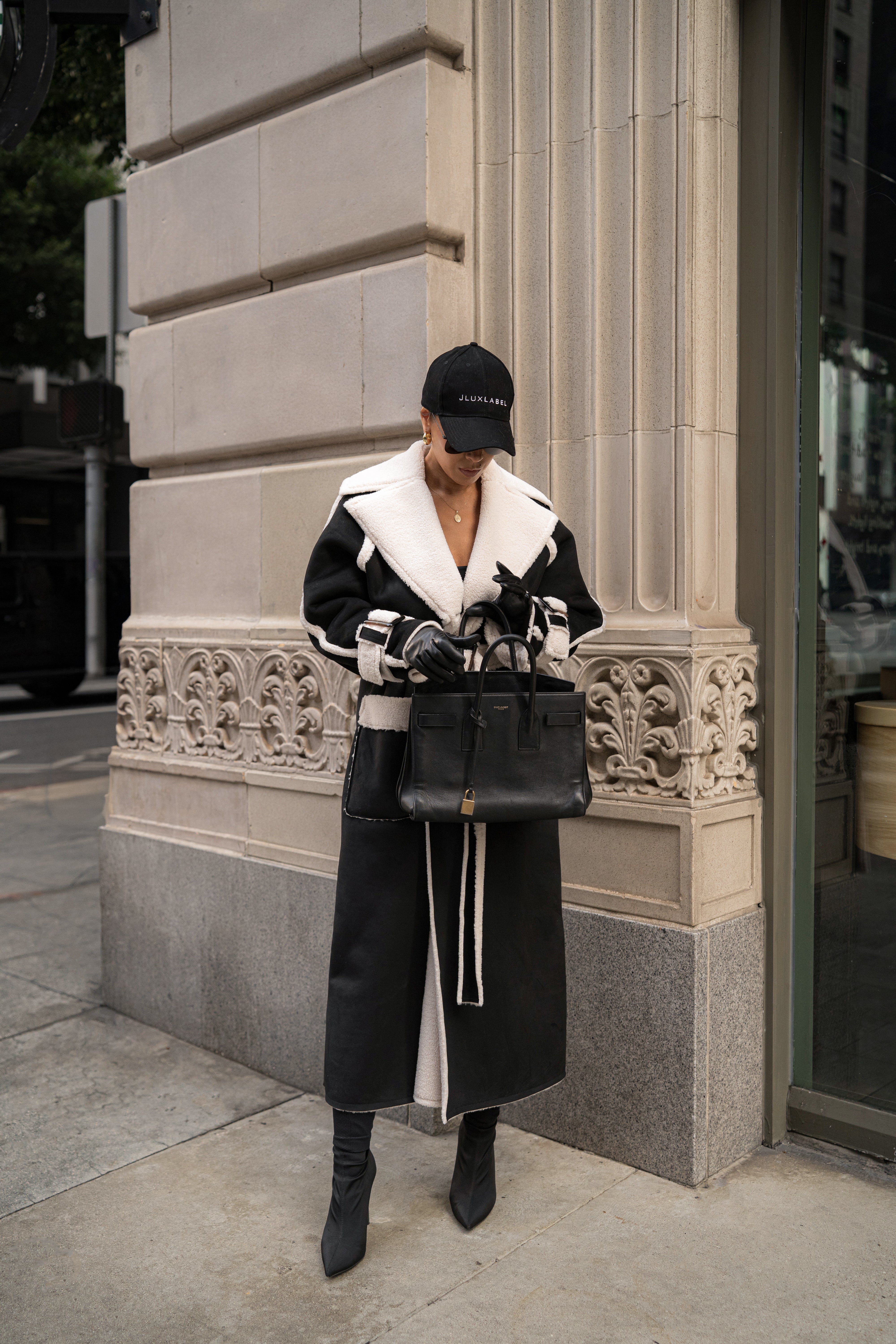 Black Suede And Sherpa Reversible Coat - JLUXLABEL