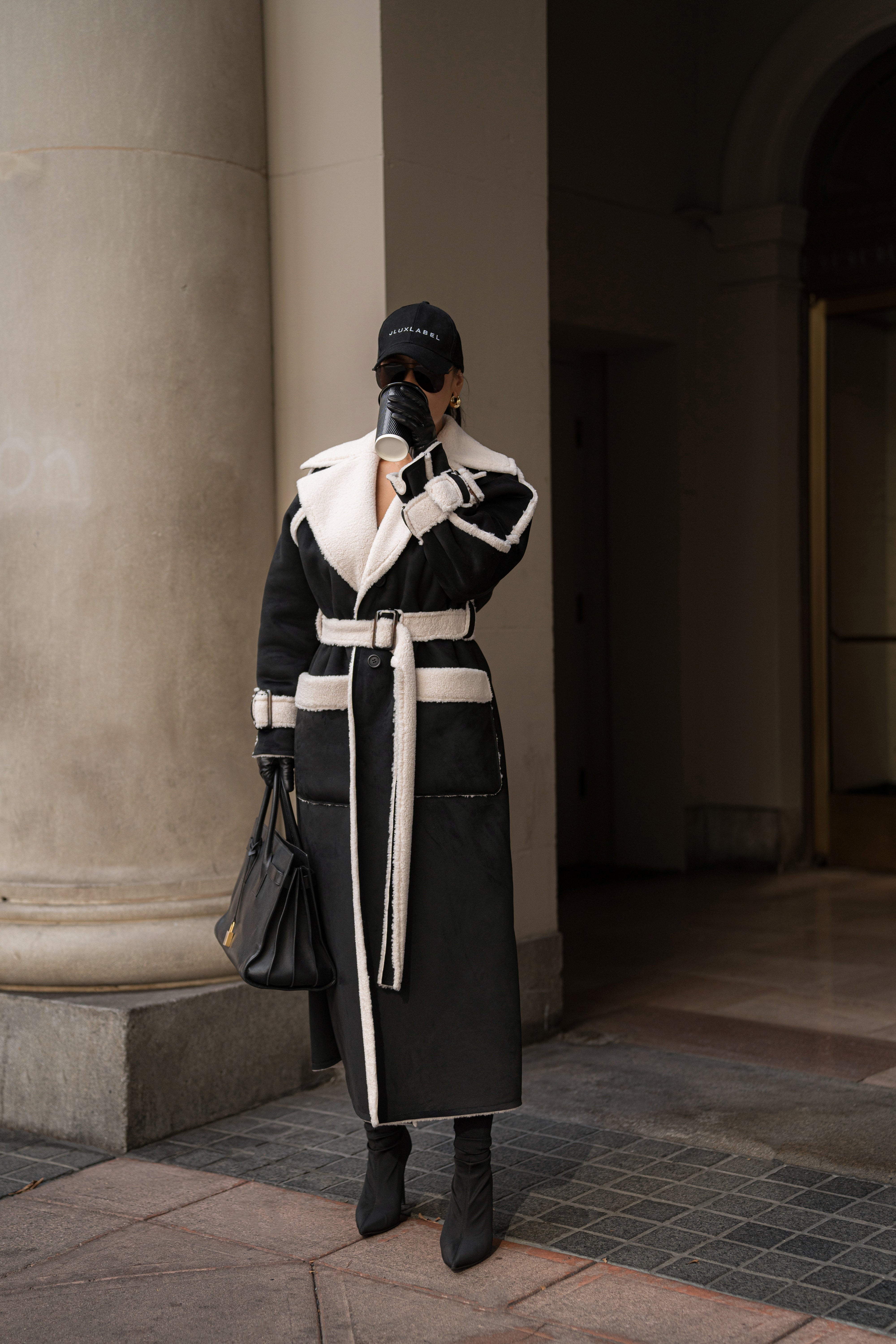 Black Suede And Sherpa Reversible Coat - JLUXLABEL