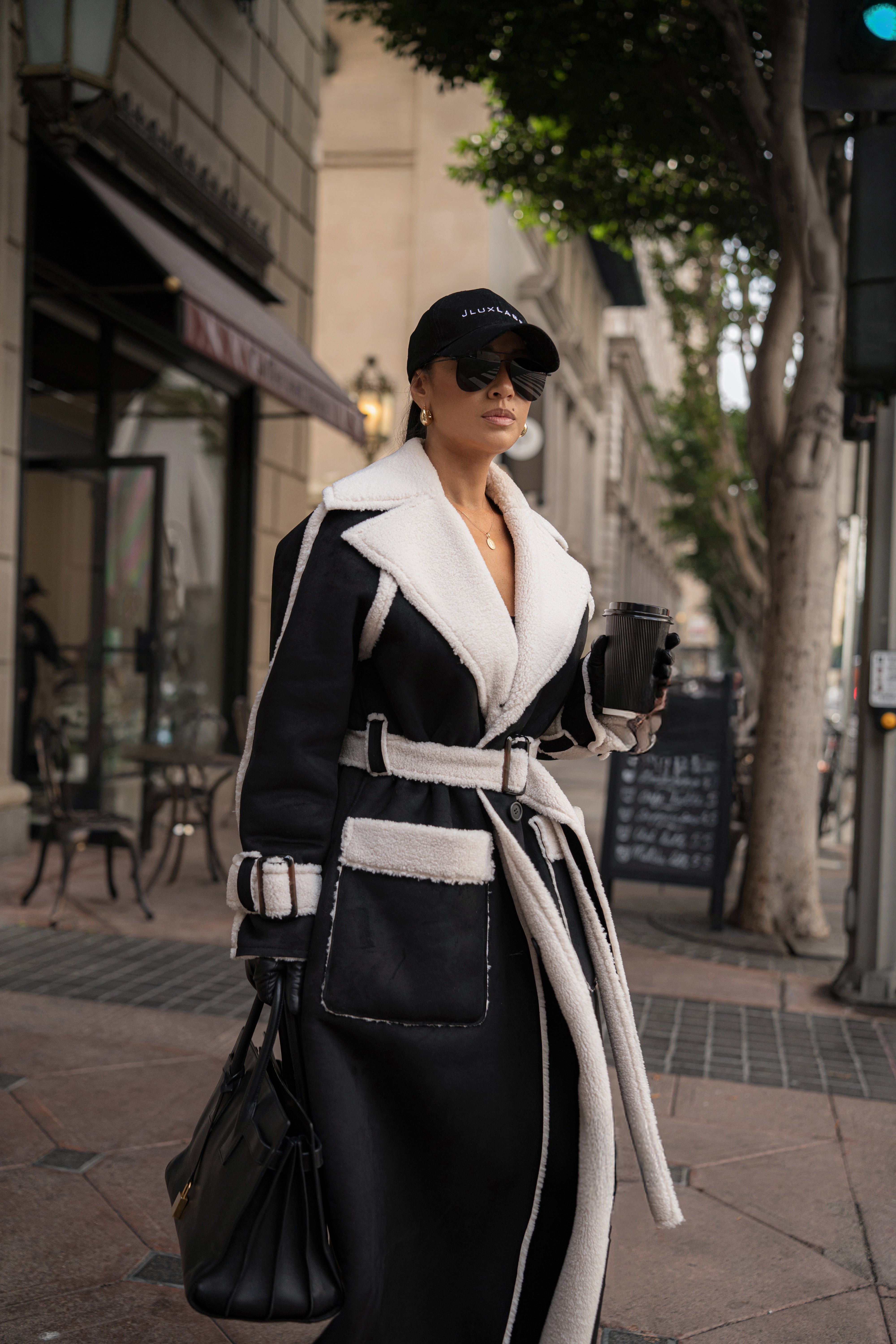 Black Suede And Sherpa Reversible Coat - JLUXLABEL