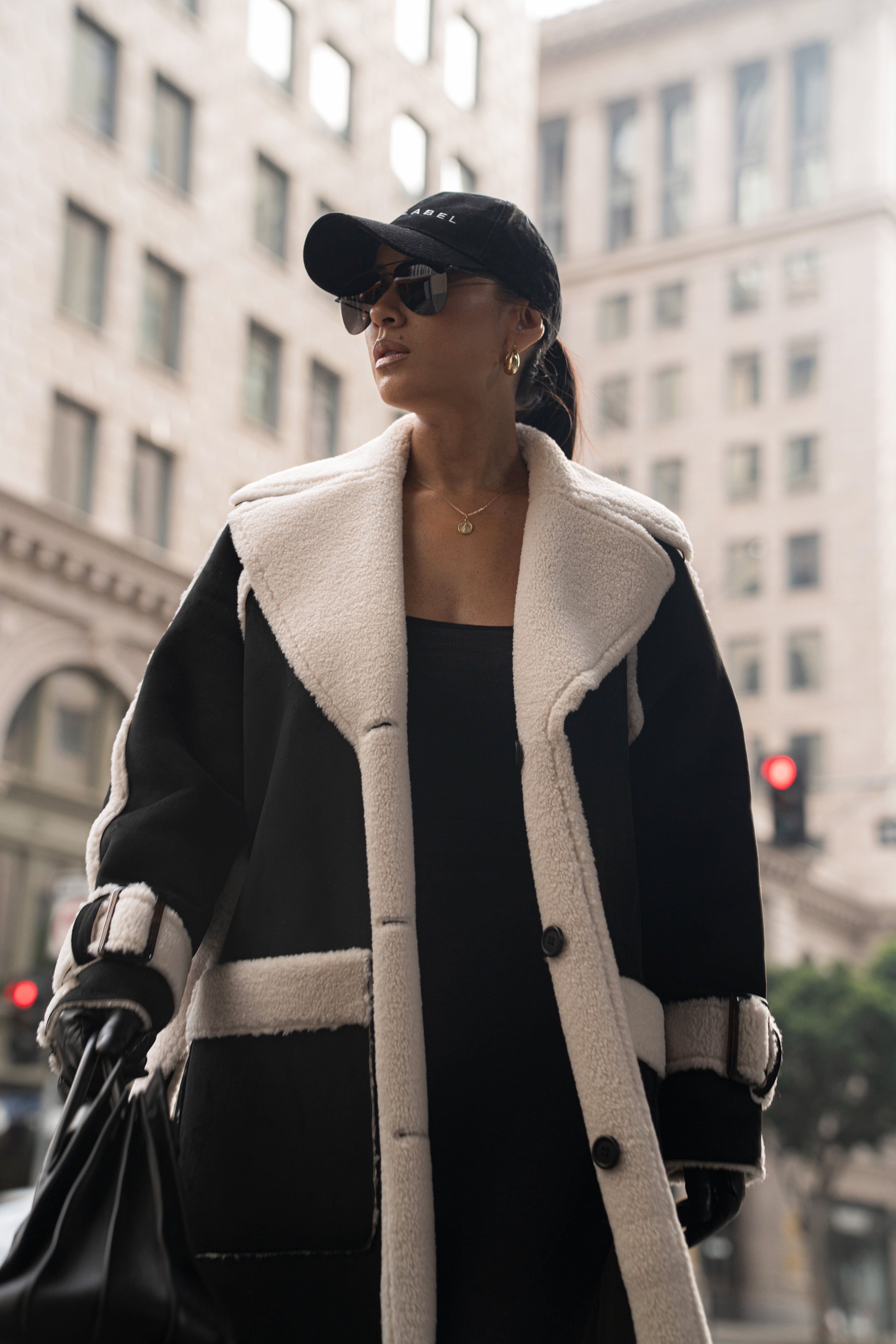 Black Suede And Sherpa Reversible Coat - JLUXLABEL