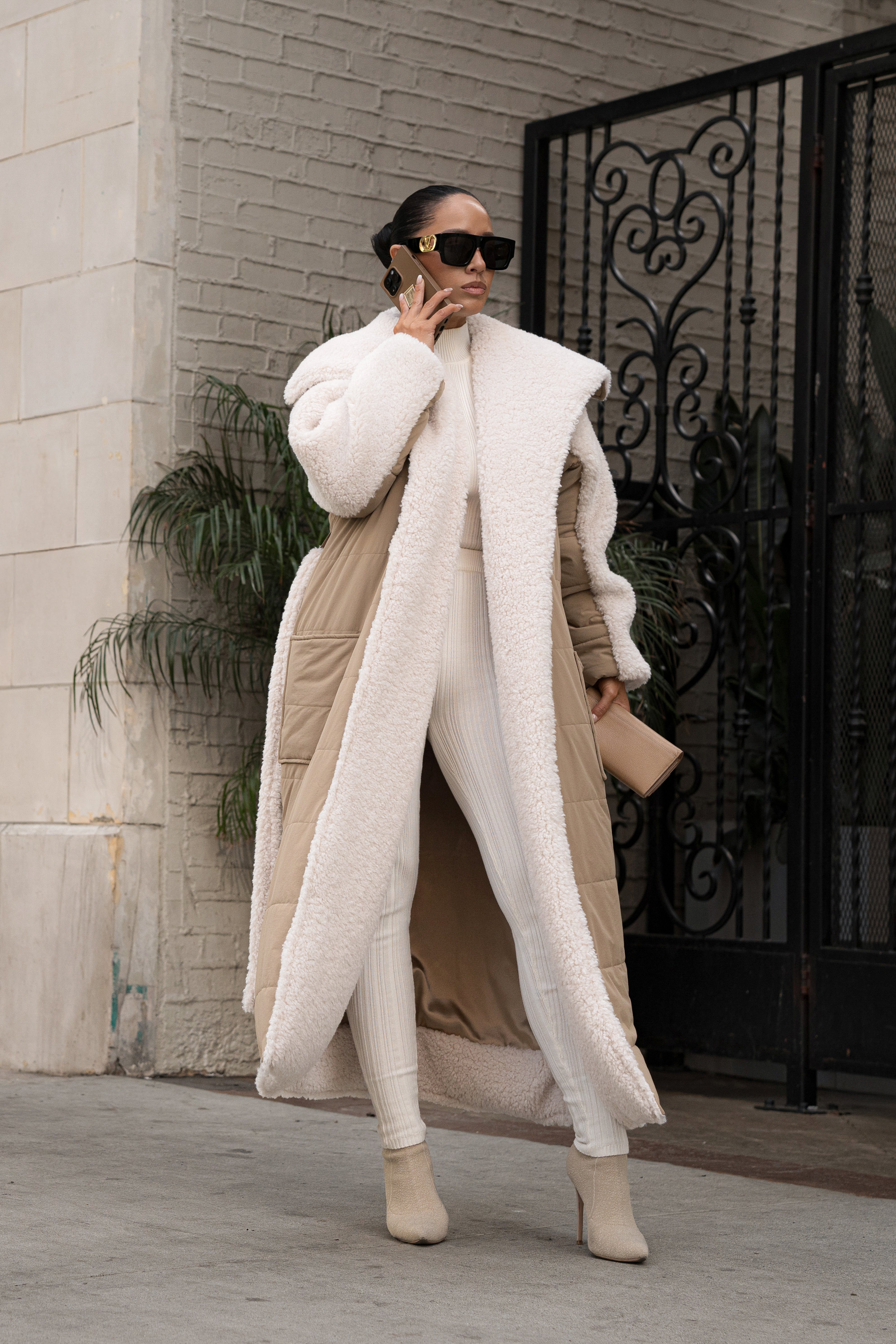 Beige/Ivory Contrast Sherpa Coat - JLUXLABEL