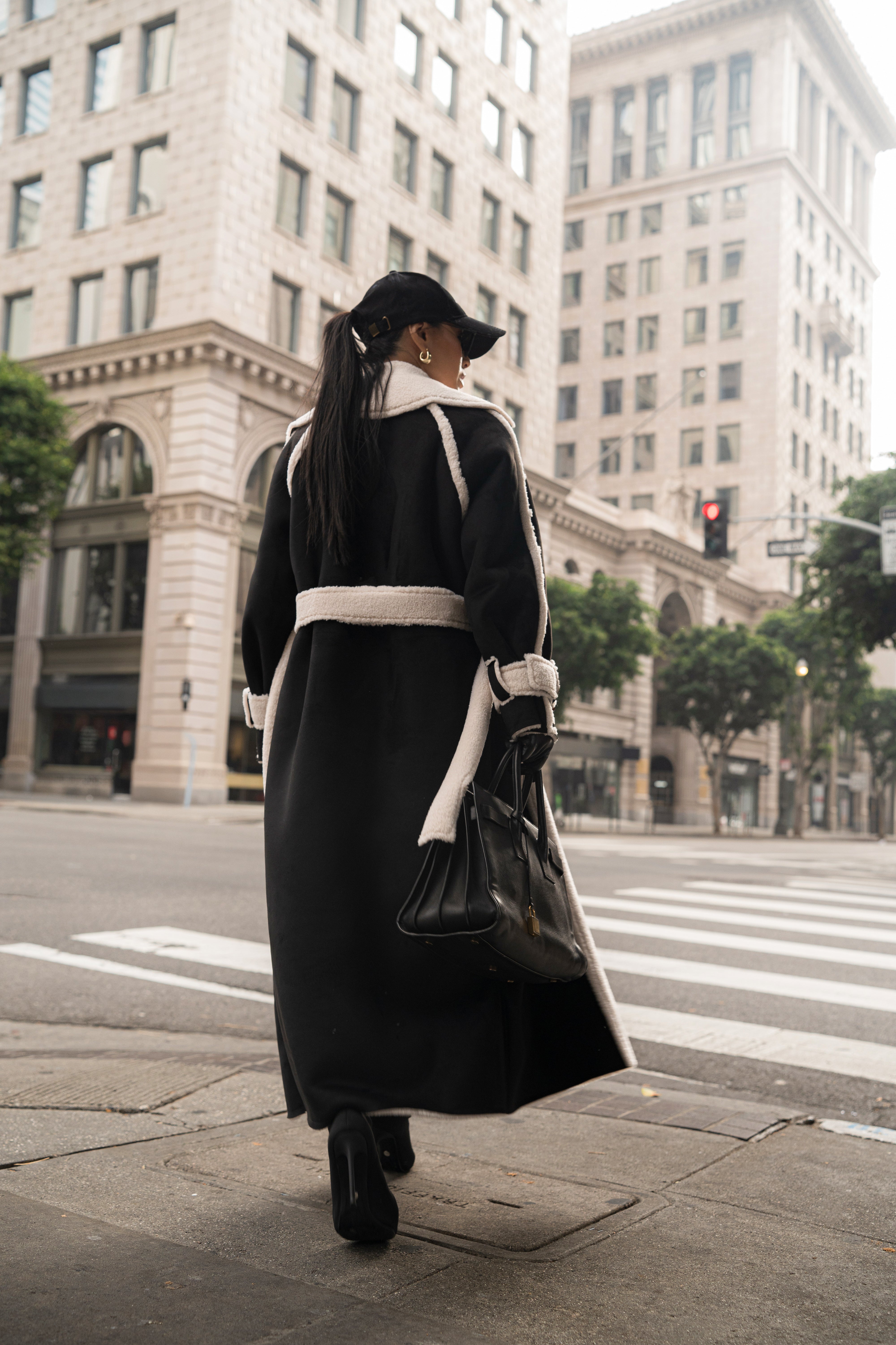 Black Suede And Sherpa Reversible Coat - JLUXLABEL