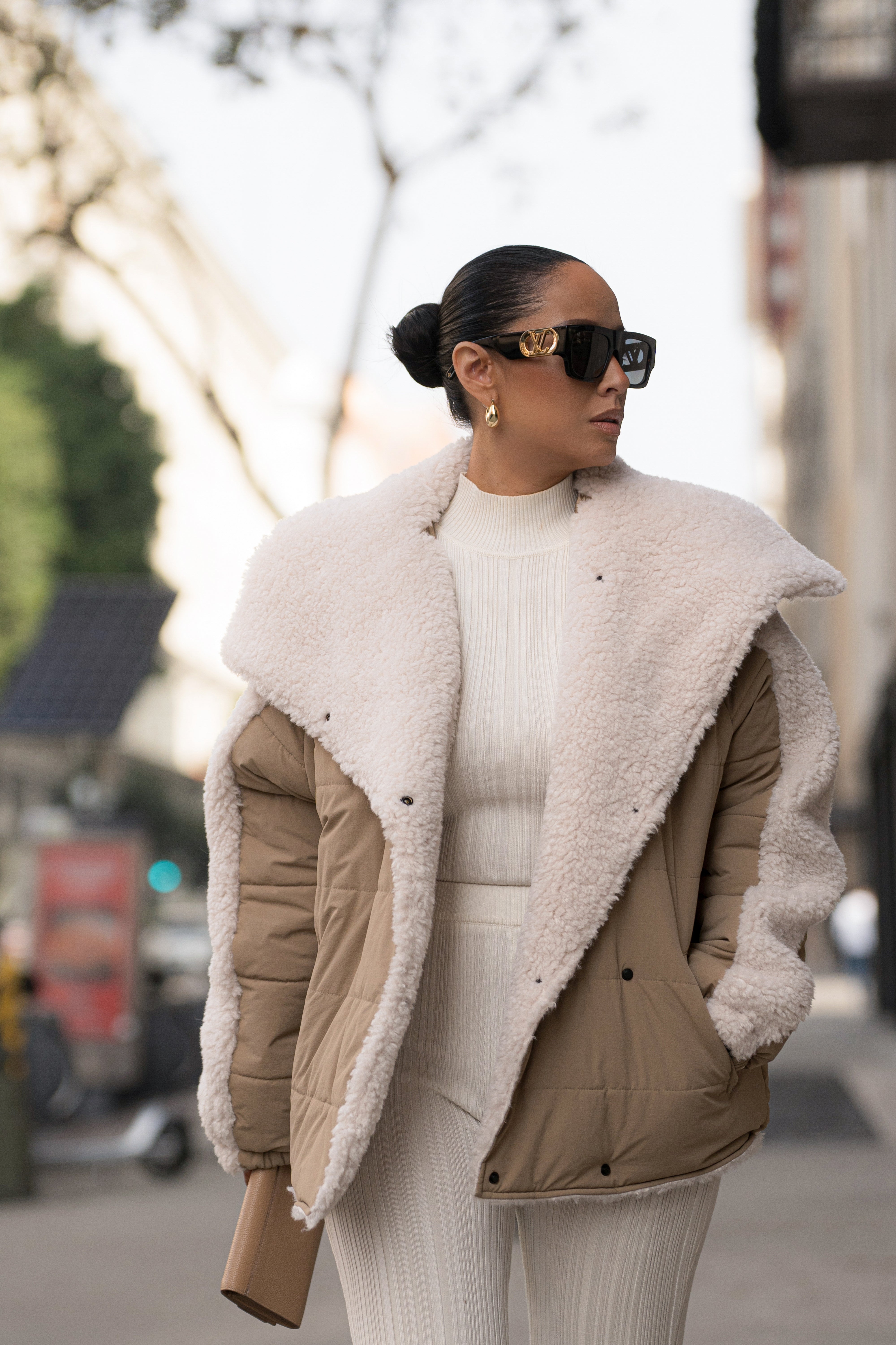 Beige/Ivory Contrast Sherpa Jacket - JLUXLABEL