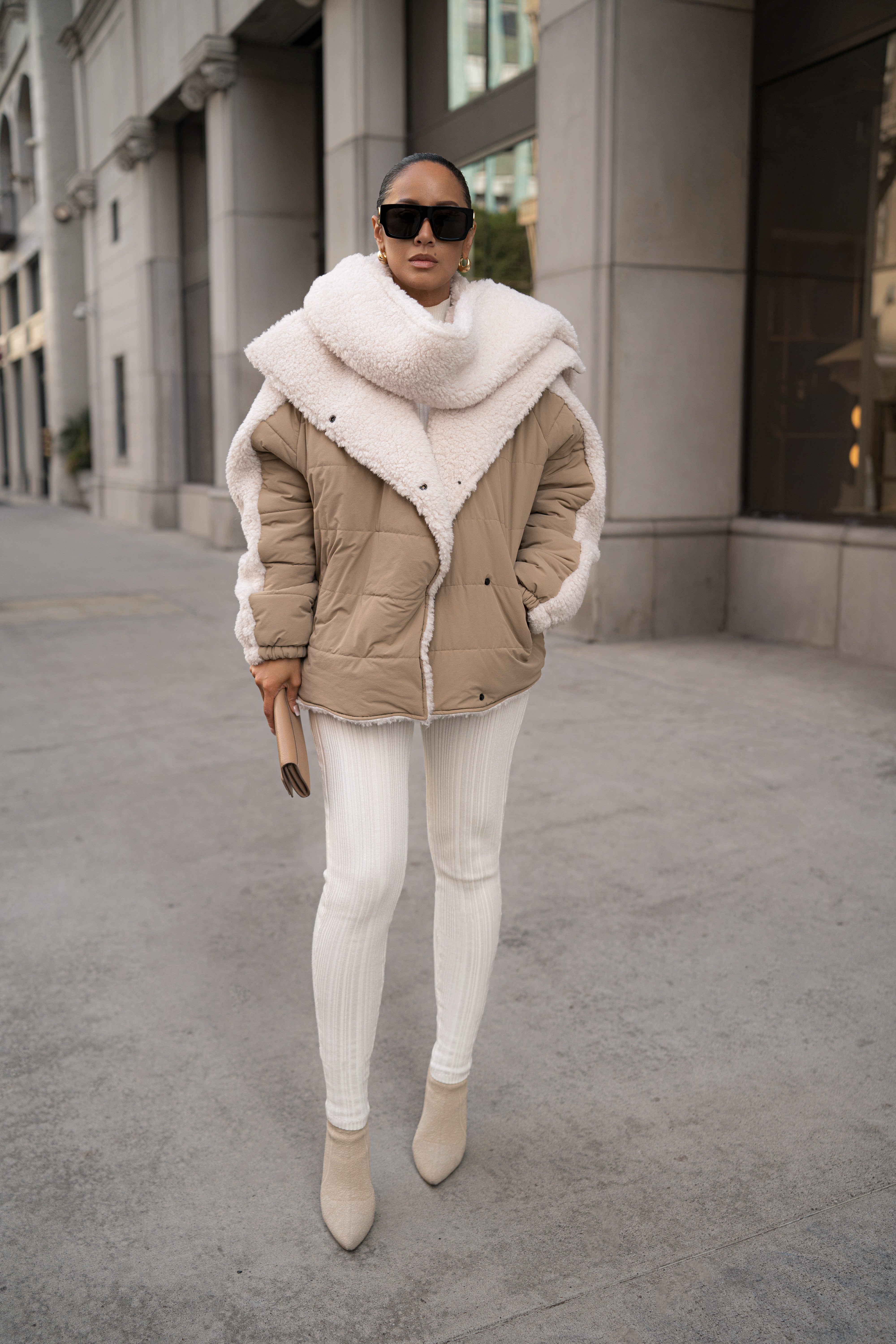 Beige/Ivory Contrast Sherpa Jacket - JLUXLABEL