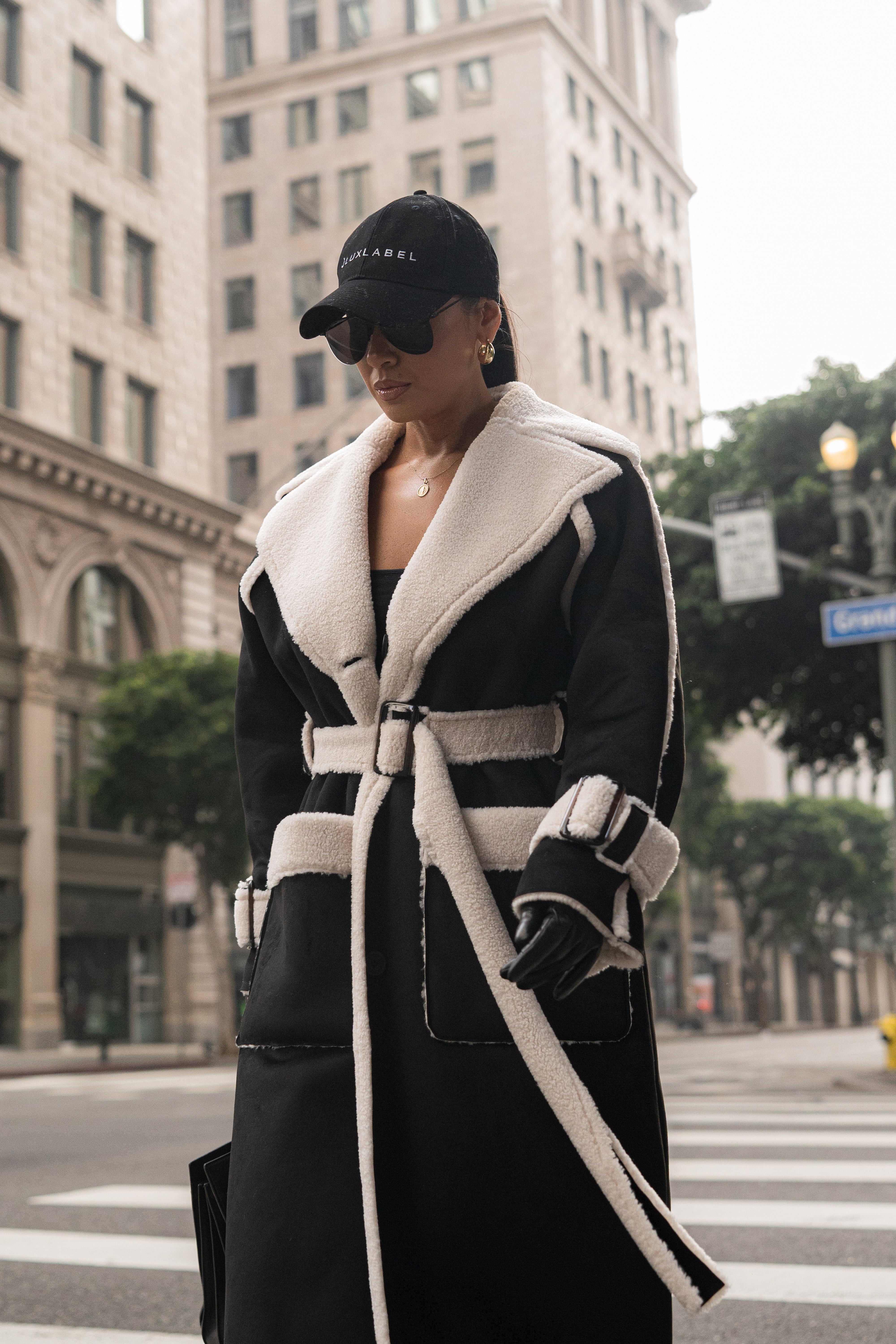 Black Suede And Sherpa Reversible Coat - JLUXLABEL