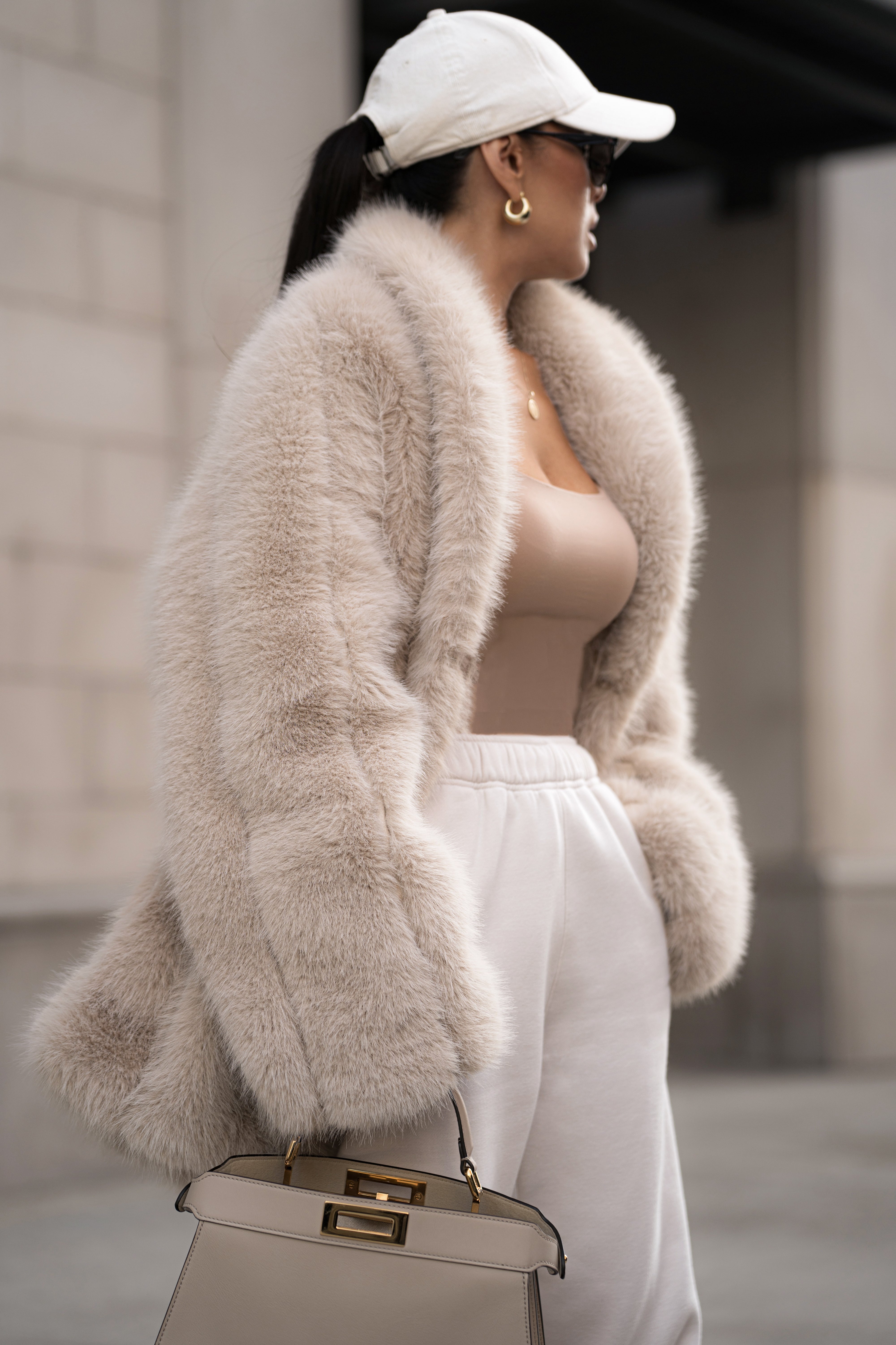Beige Cropped Manhattan Faux Fur Coat - JLUXLABEL
