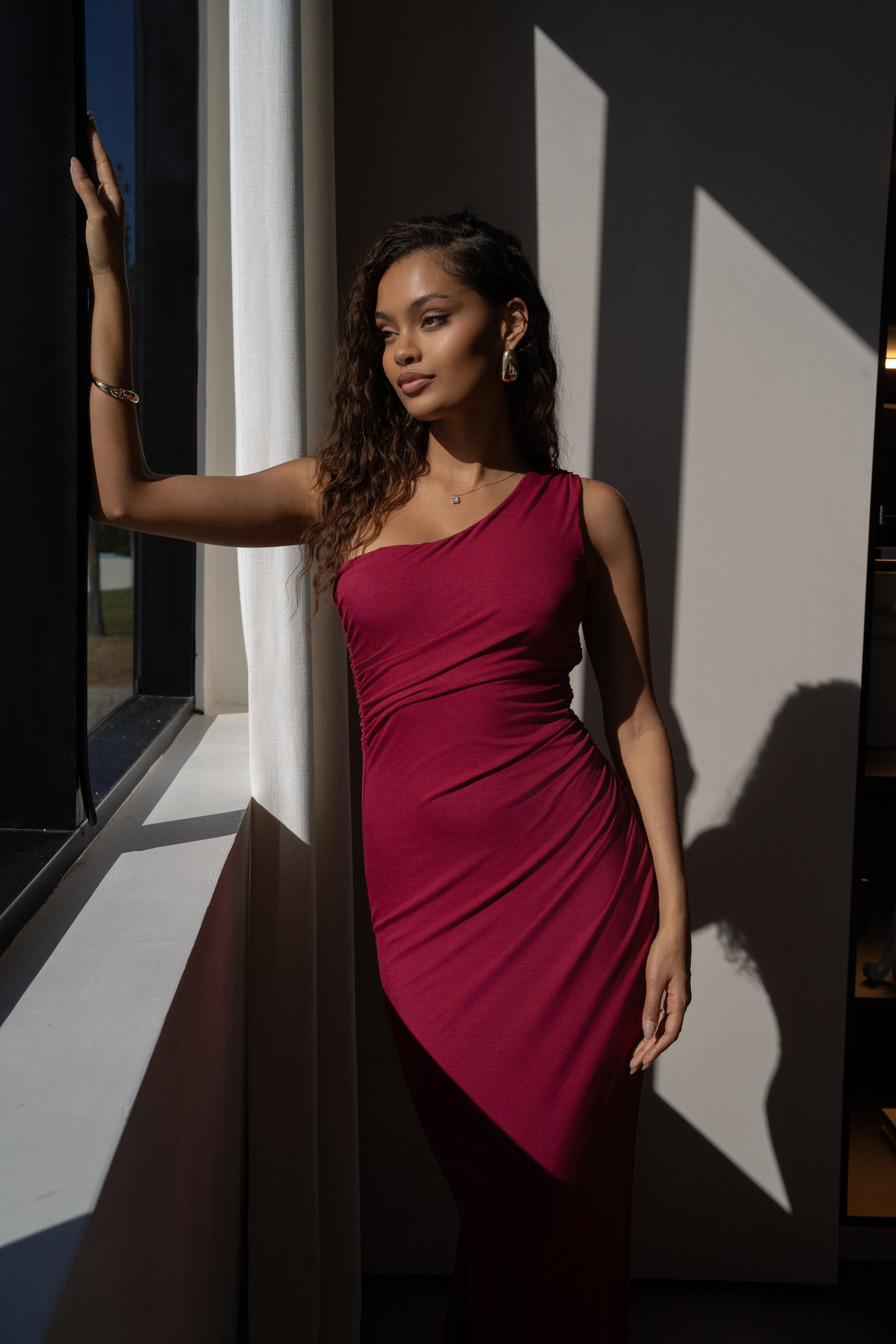 Red Kianna Drape Maxi Dress - JLUXLABEL