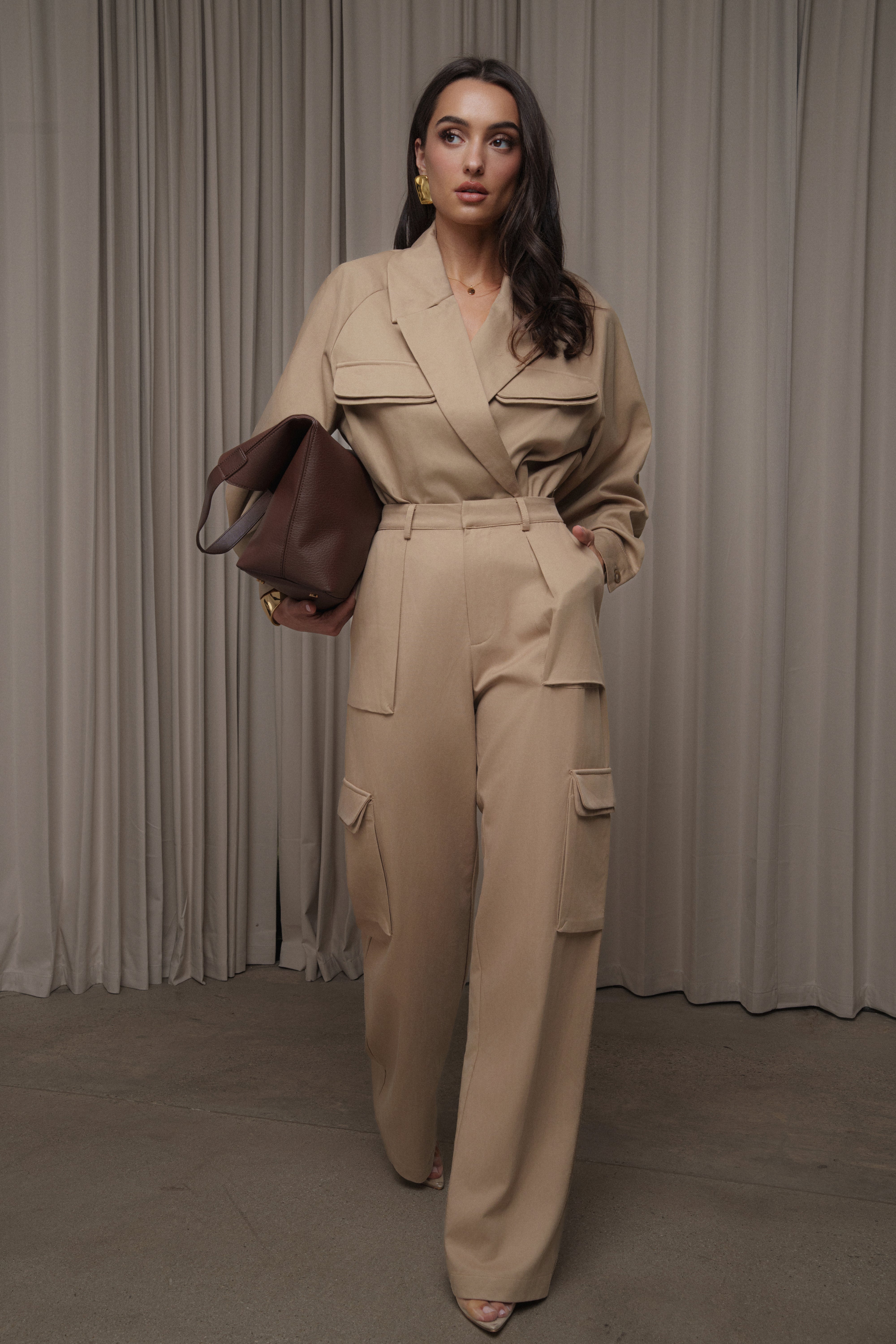 Tan Sculpted Cargo Pants - JLUXLABEL