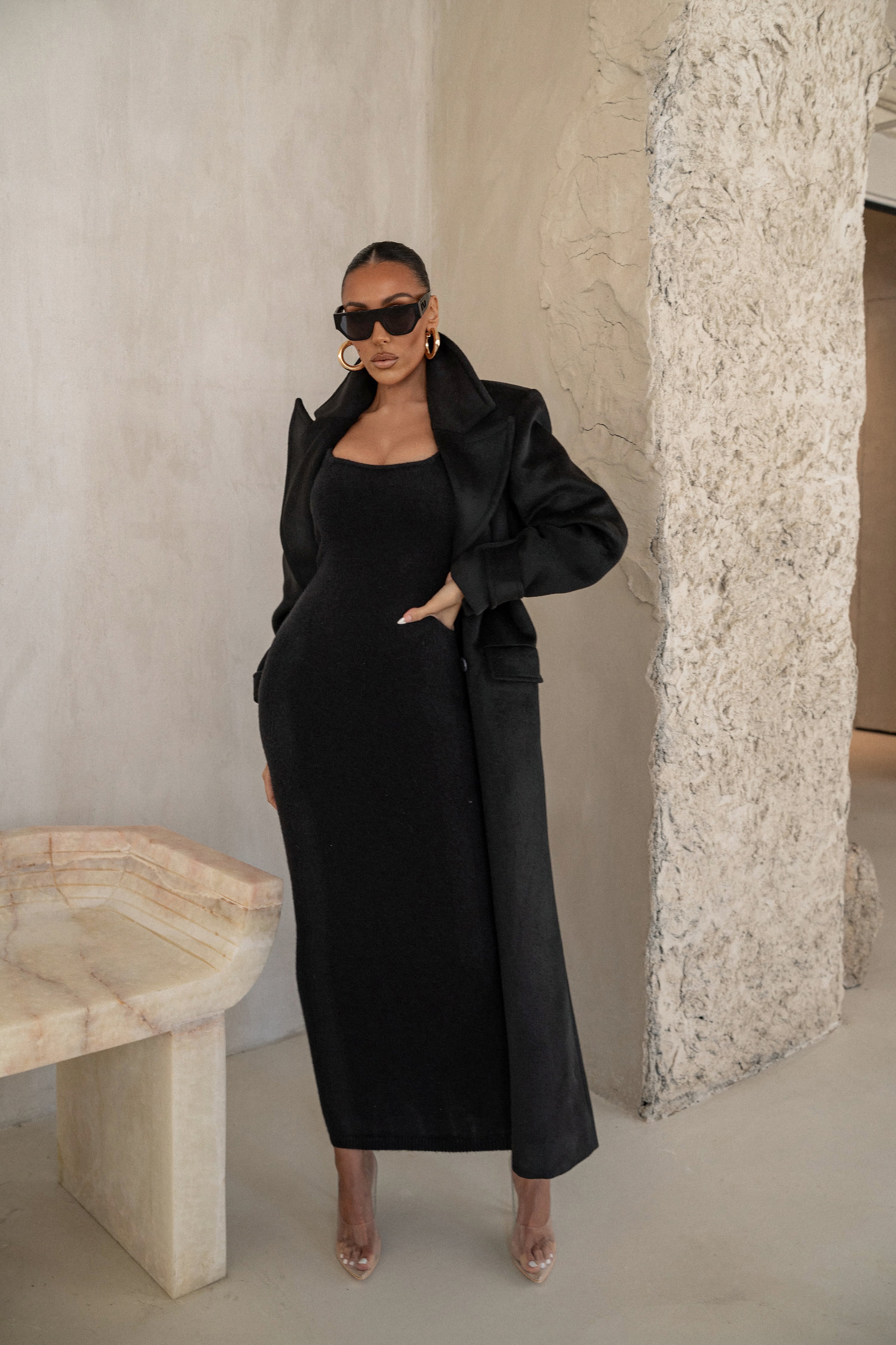 Black Karolina Knit Maxi Dress - JLUXLABEL