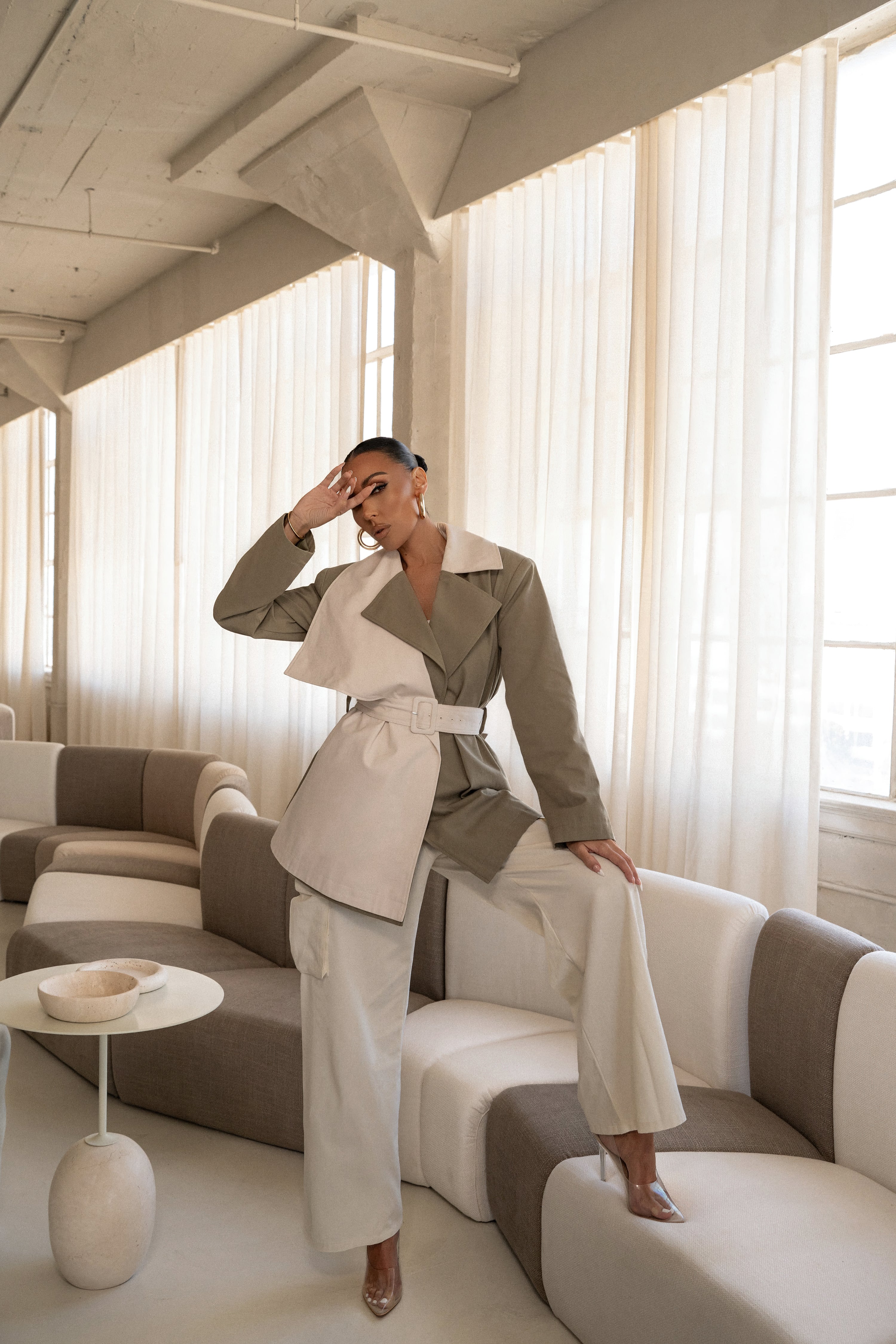 Olive Color Block Summit Belted Jacket - JLUXLABEL