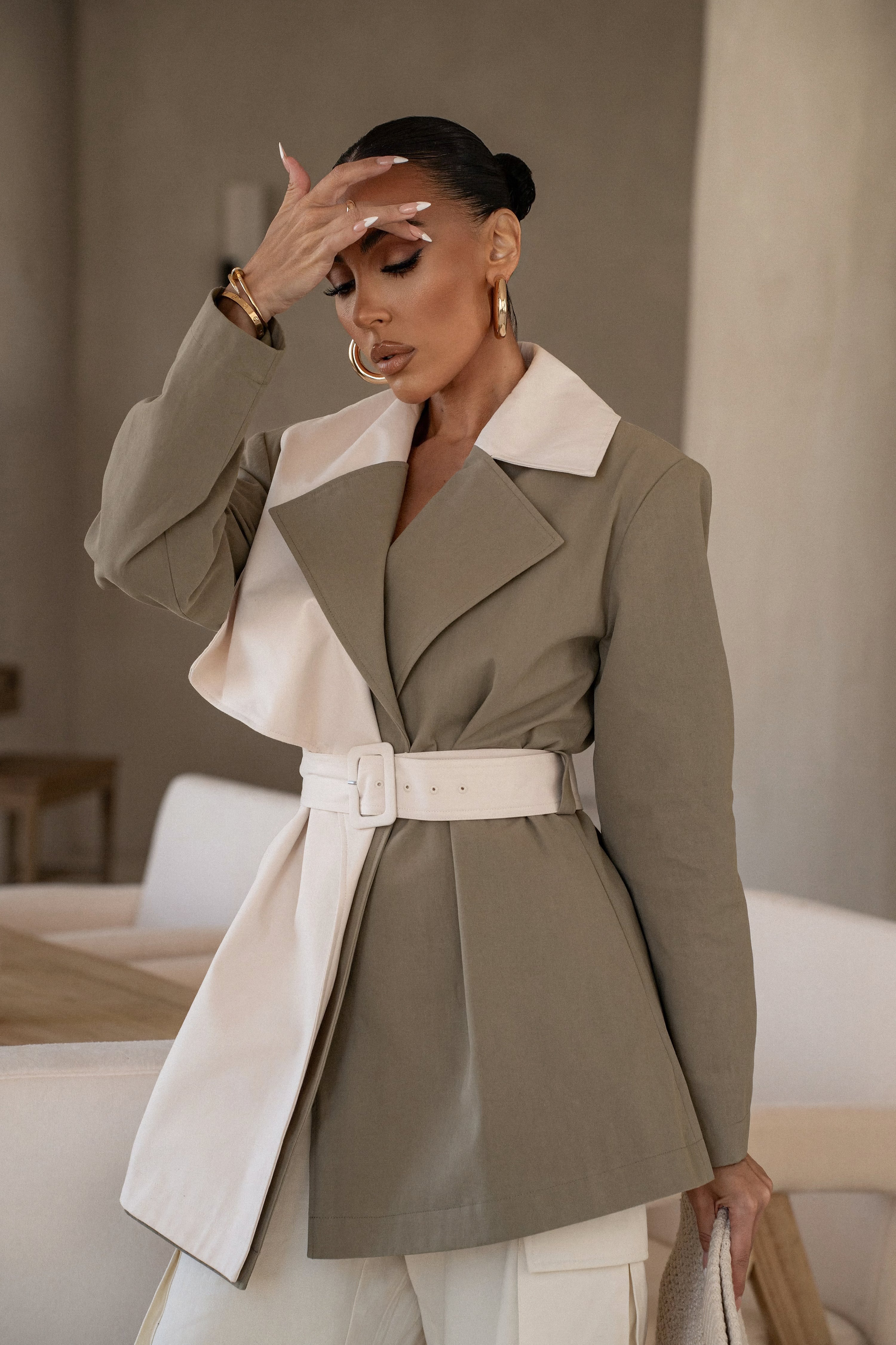 Olive Color Block Summit Belted Jacket - JLUXLABEL