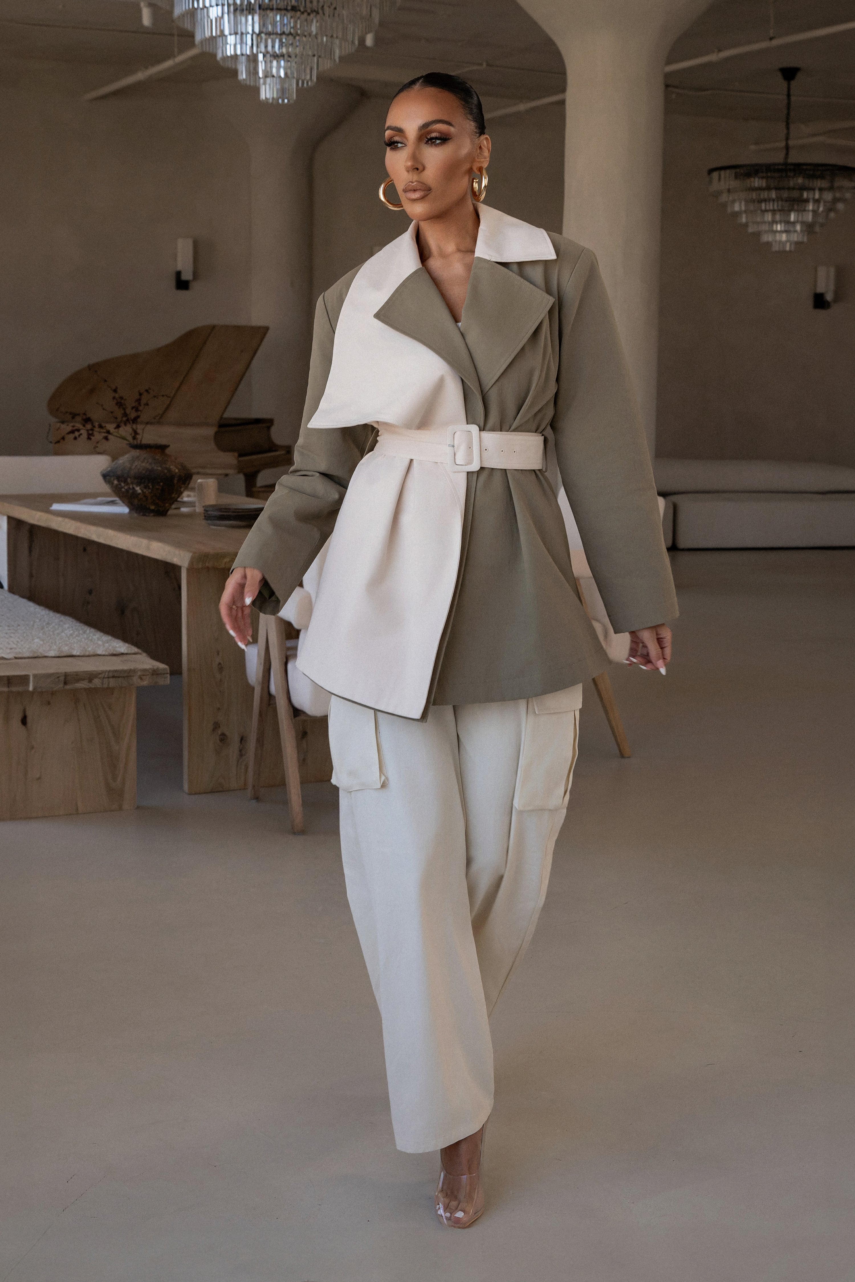 Olive Color Block Summit Belted Jacket - JLUXLABEL