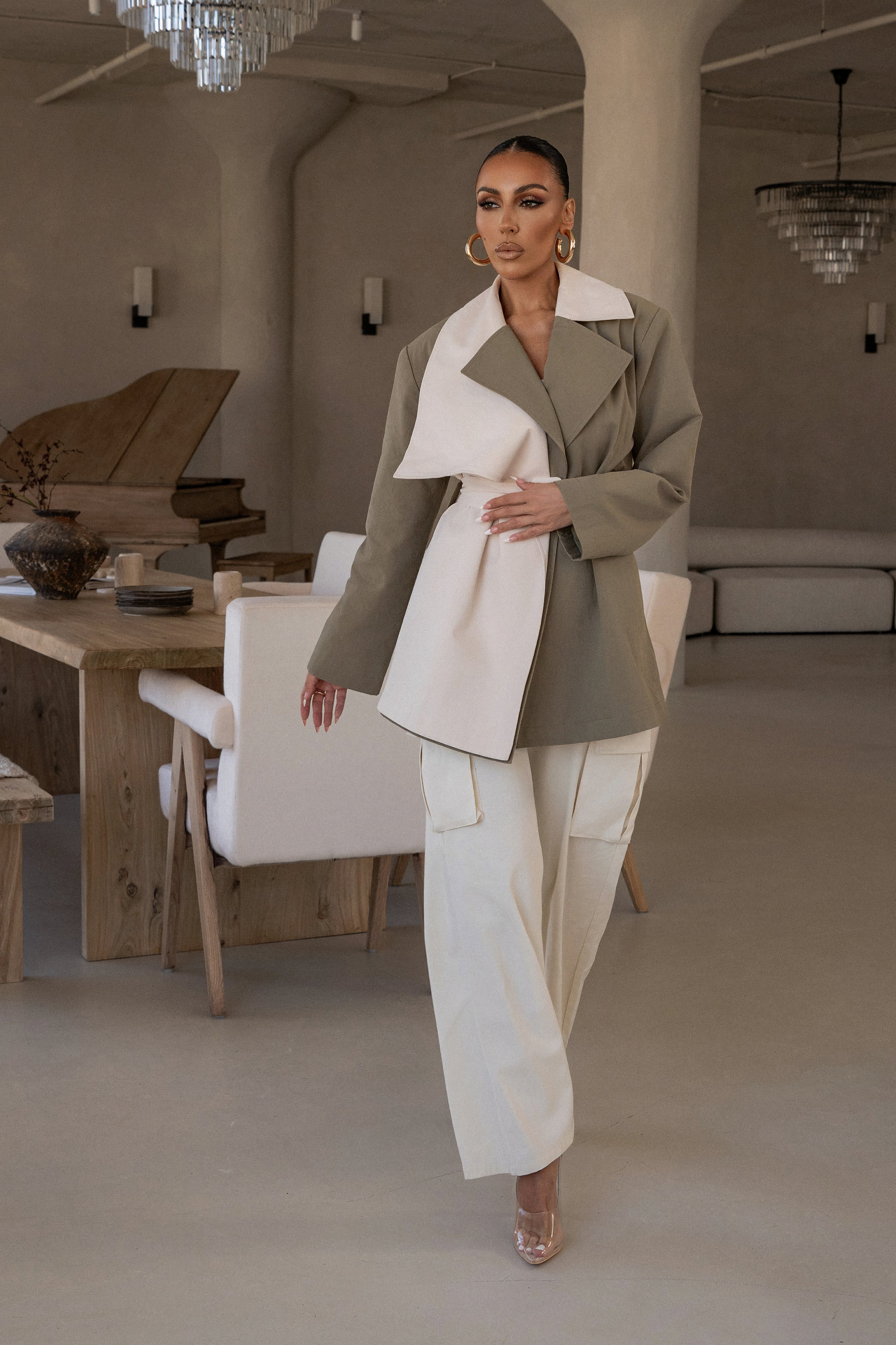 Olive Color Block Summit Belted Jacket - JLUXLABEL